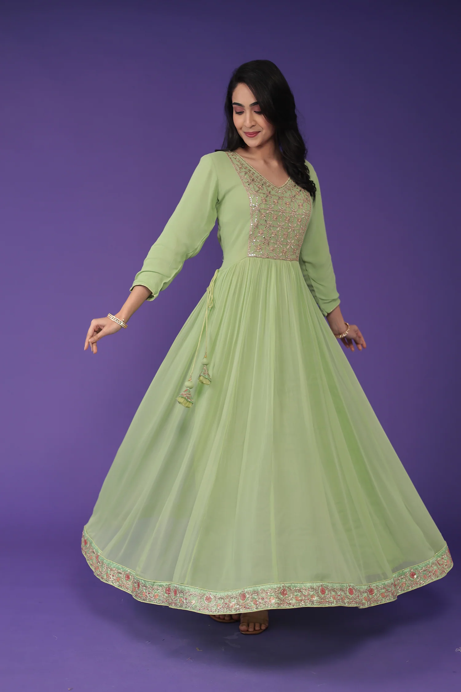 Georgette Anarkali Embroidered Suit with Dori work - Image 5
