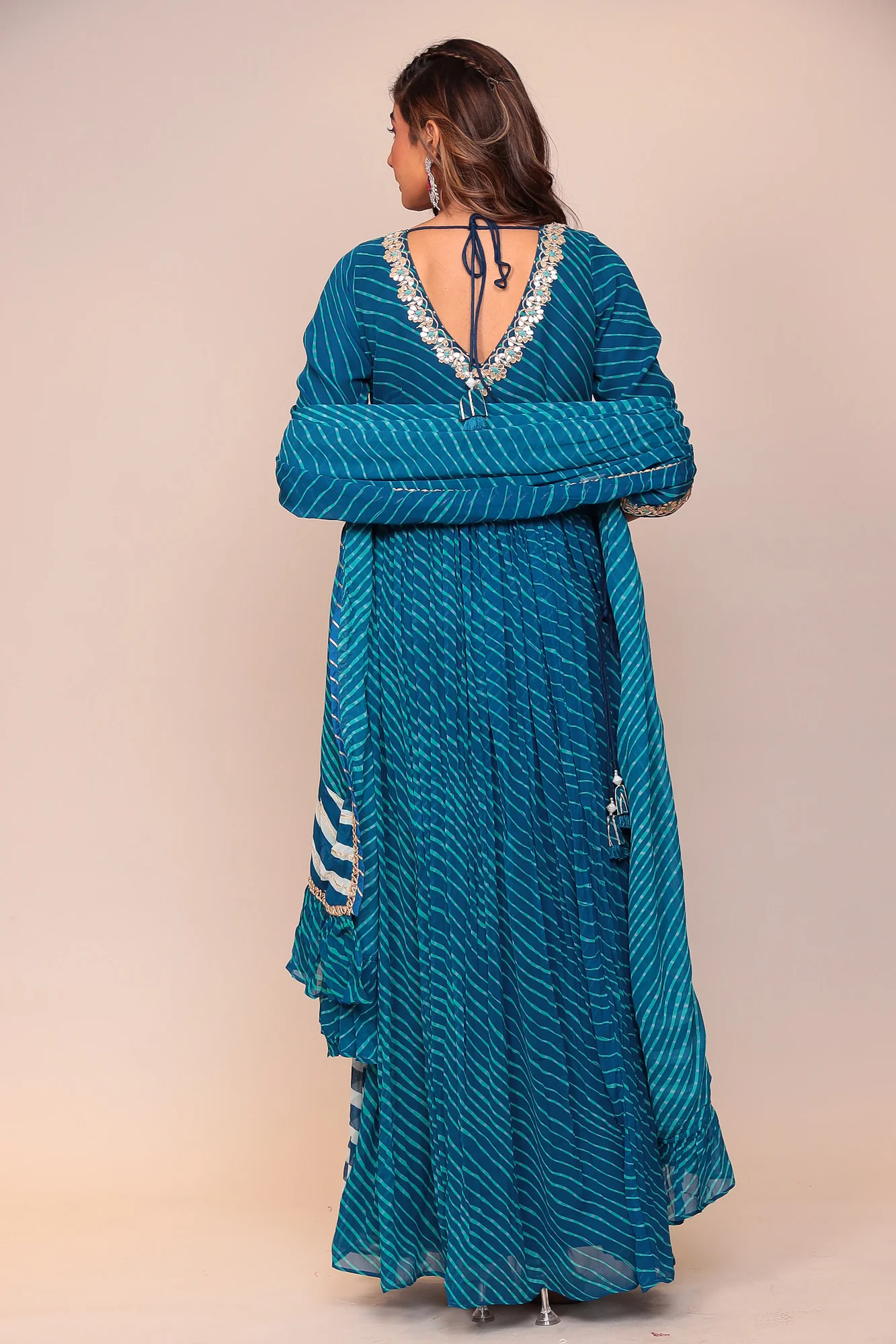 Leheriya Georgette Floor Length Suit Stitched with Gota Patti and Thread Work - Image 5