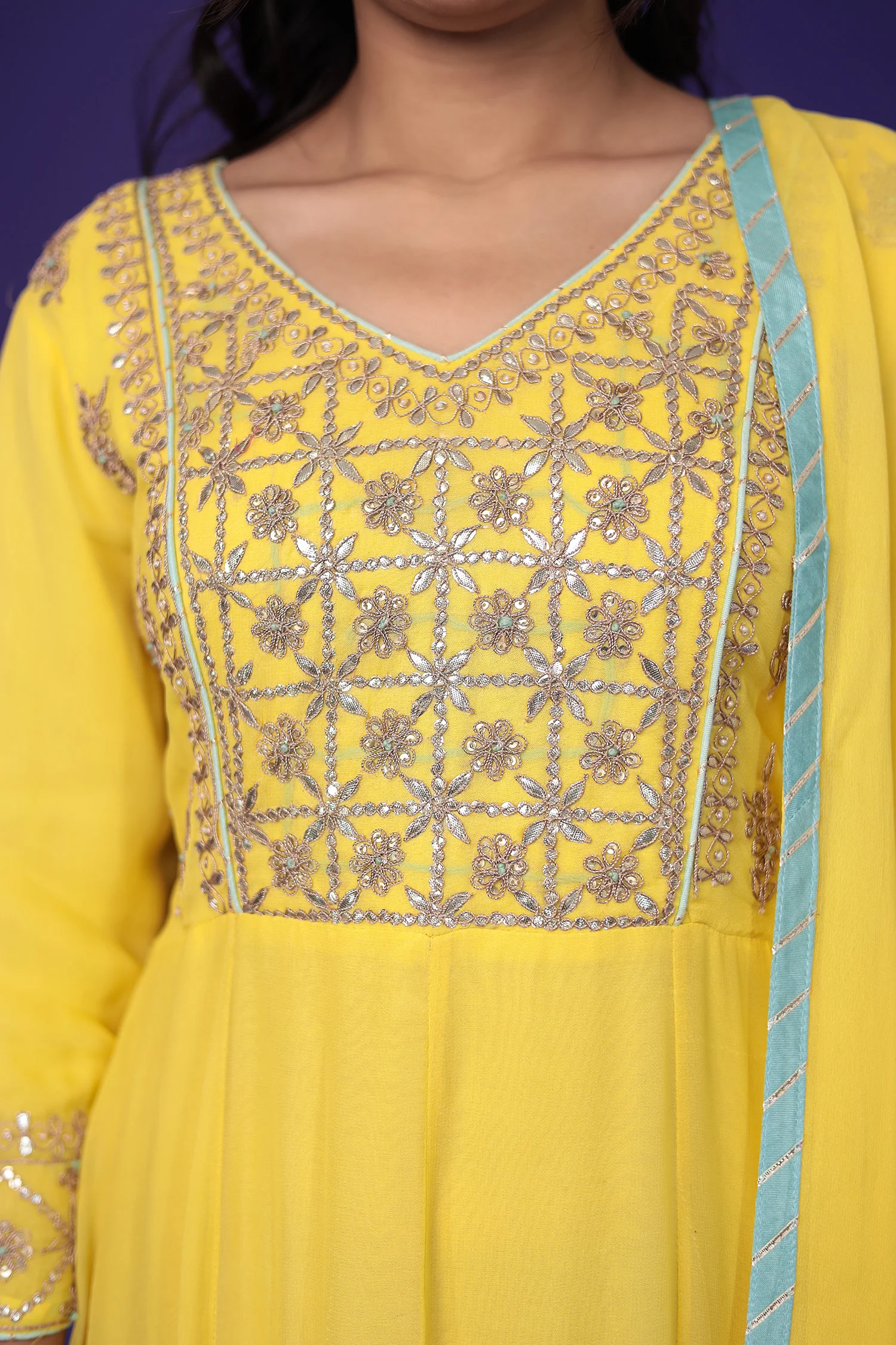 Anarkali Georgette Suit Embroidered with Gota Patti work - Image 4
