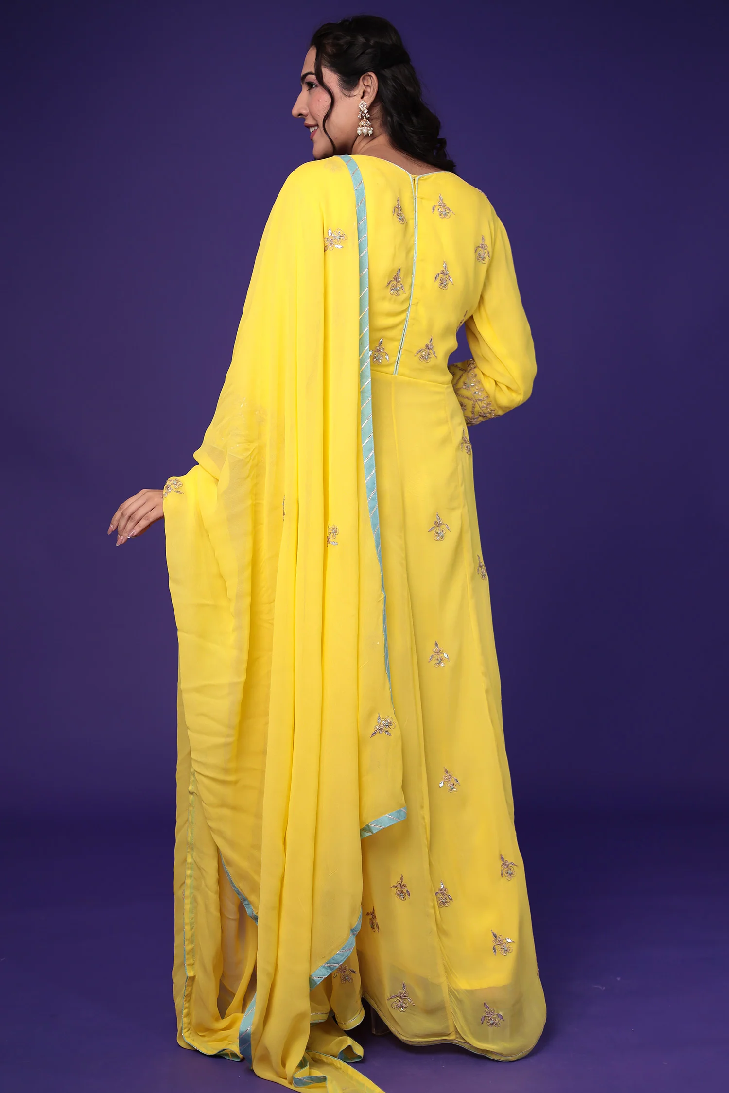 Anarkali Georgette Suit Embroidered with Gota Patti work - Image 7