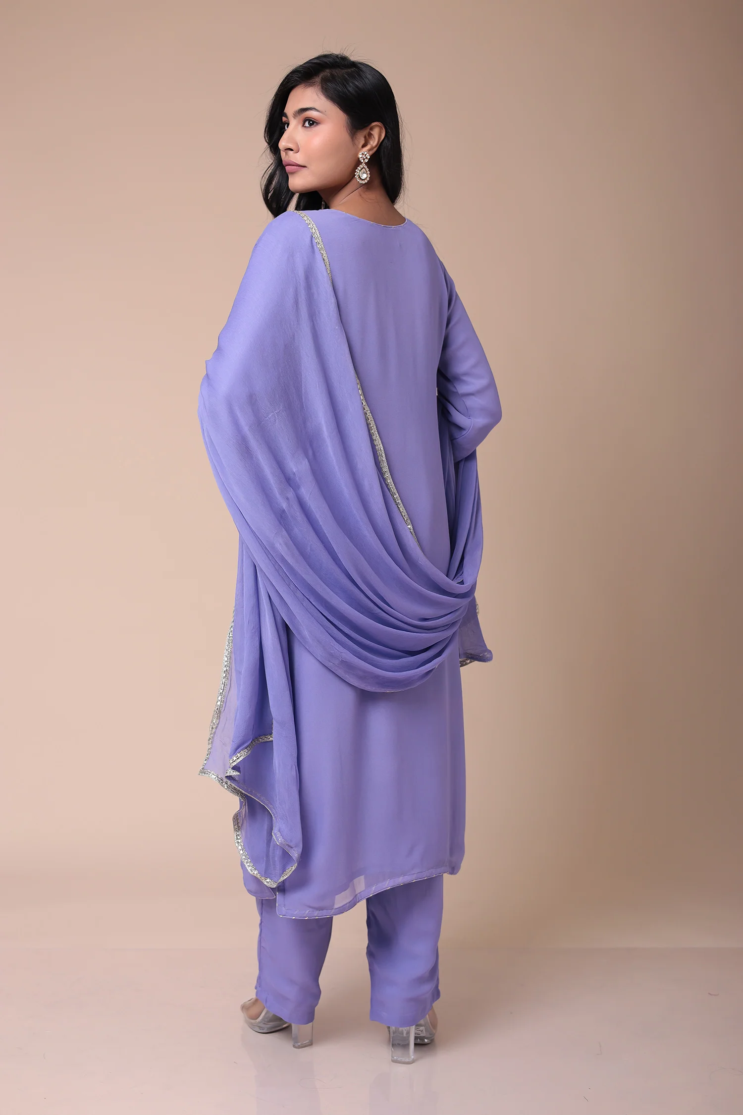 Embroidered Georgette Straight Cut Suit with Dori work - Image 7