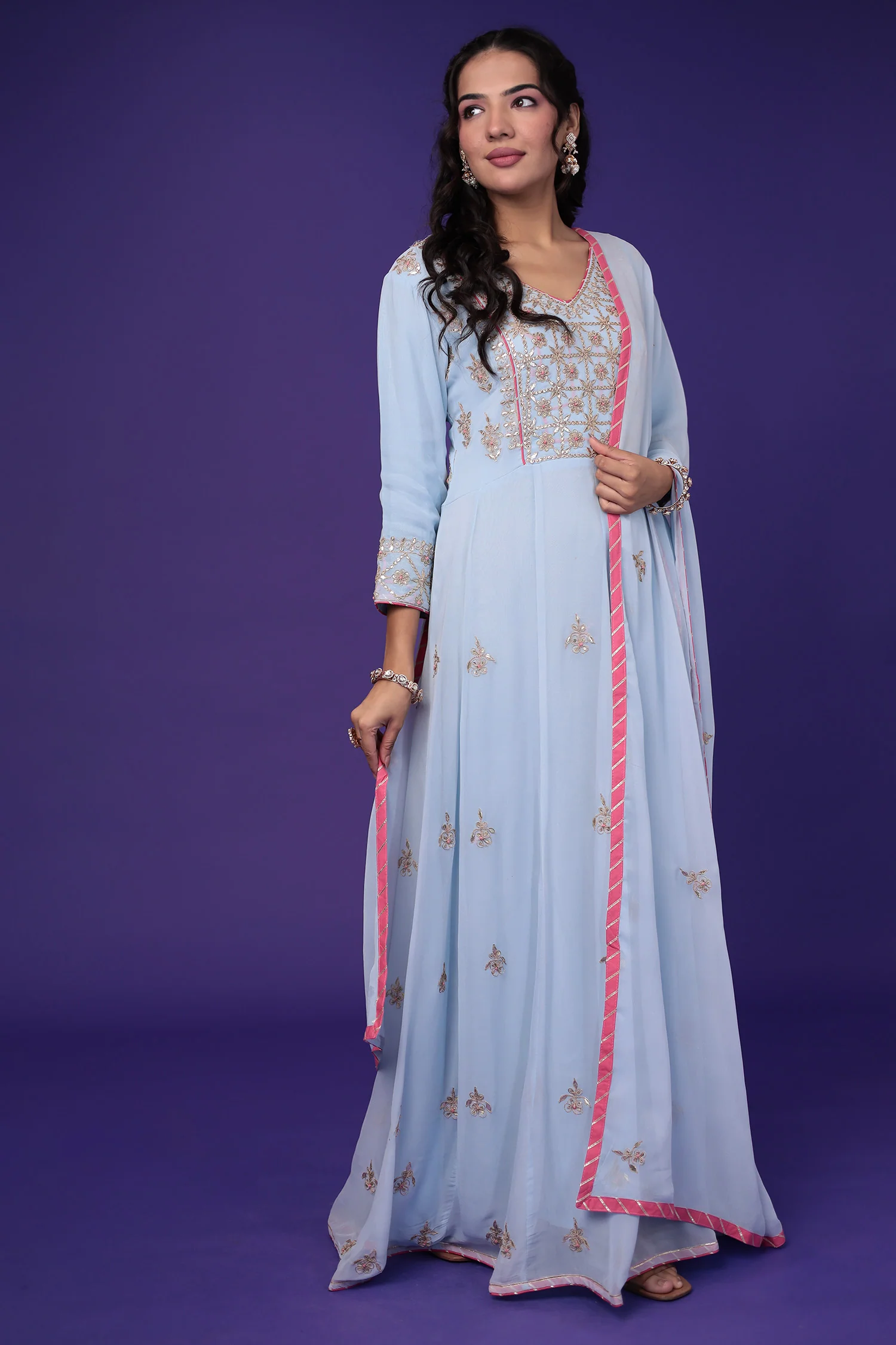 Anarkali Georgette Suit Embroidered with Gota Patti work - Image 3