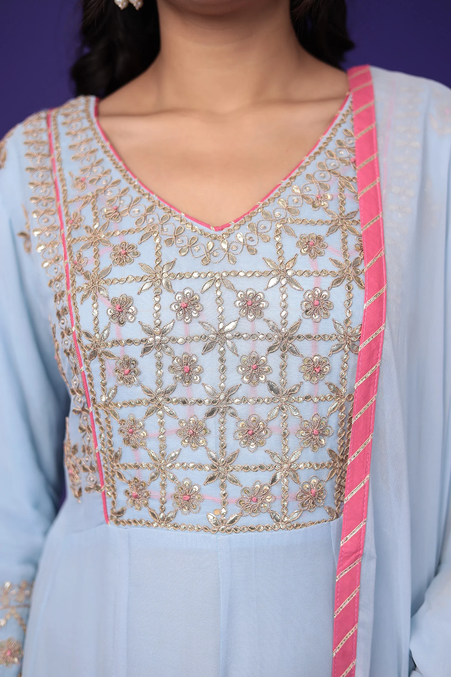 Anarkali Georgette Suit Embroidered with Gota Patti work - Image 4