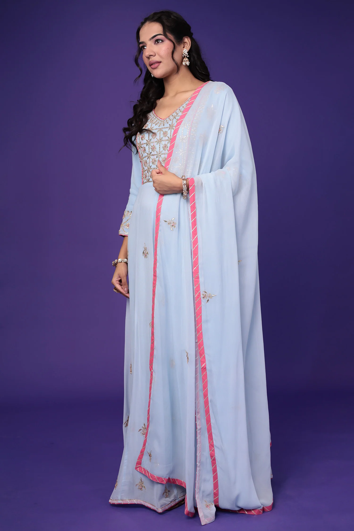 Anarkali Georgette Suit Embroidered with Gota Patti work - Image 5