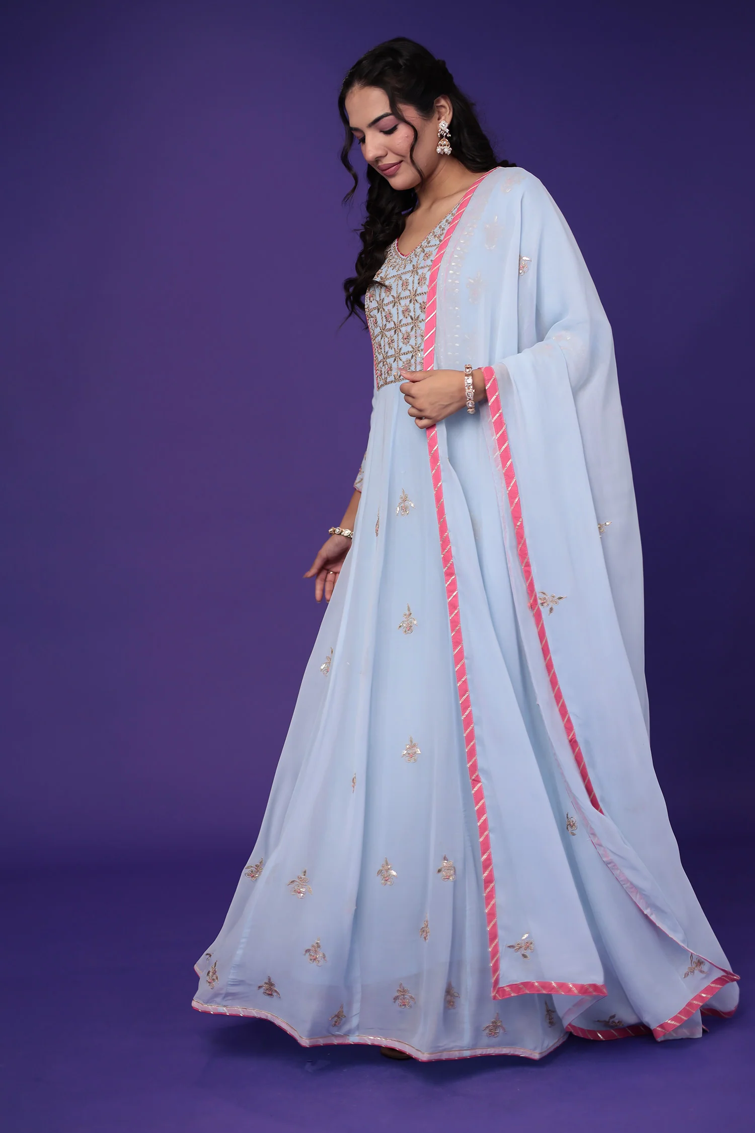 Anarkali Georgette Suit Embroidered with Gota Patti work - Image 6