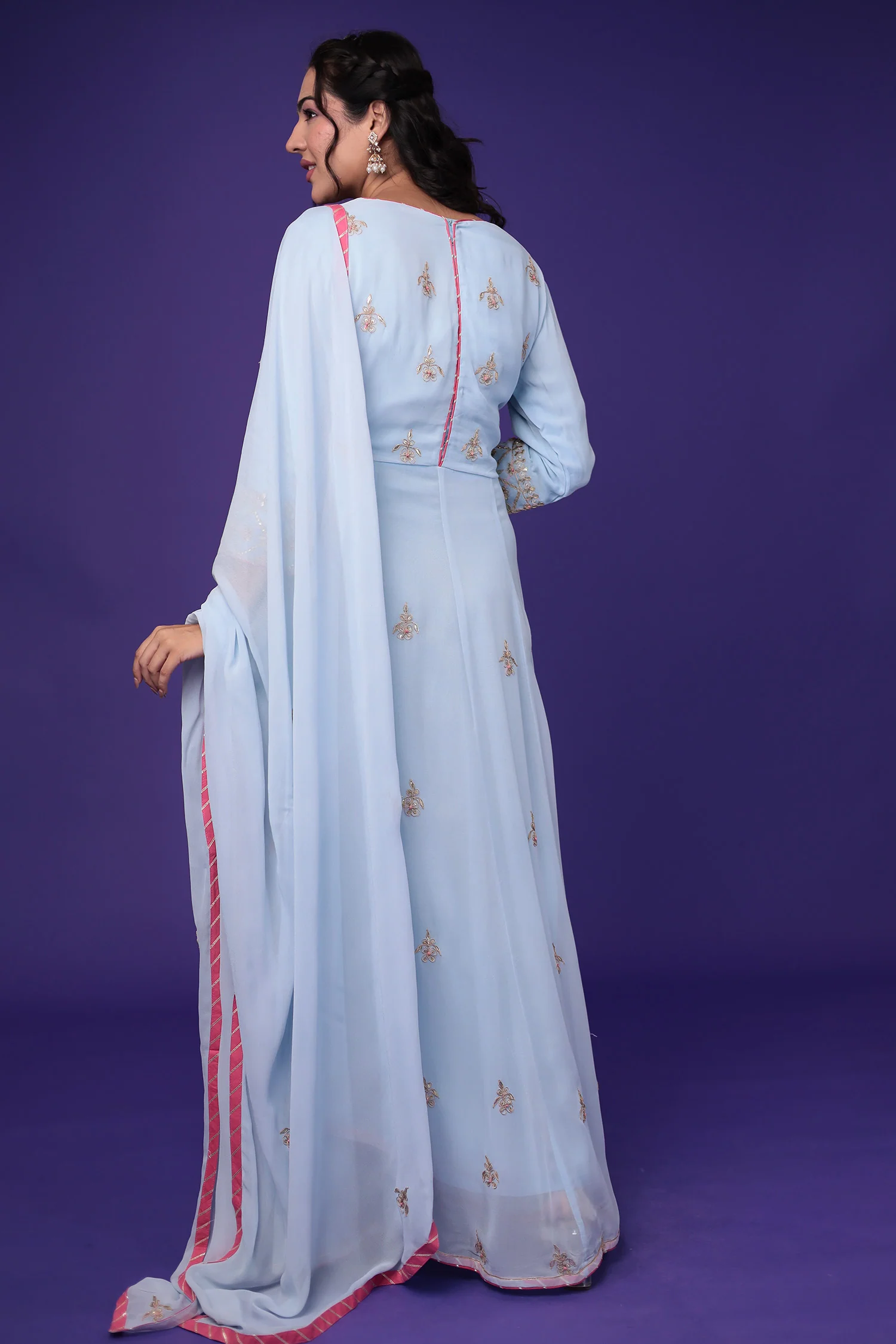 Anarkali Georgette Suit Embroidered with Gota Patti work - Image 7