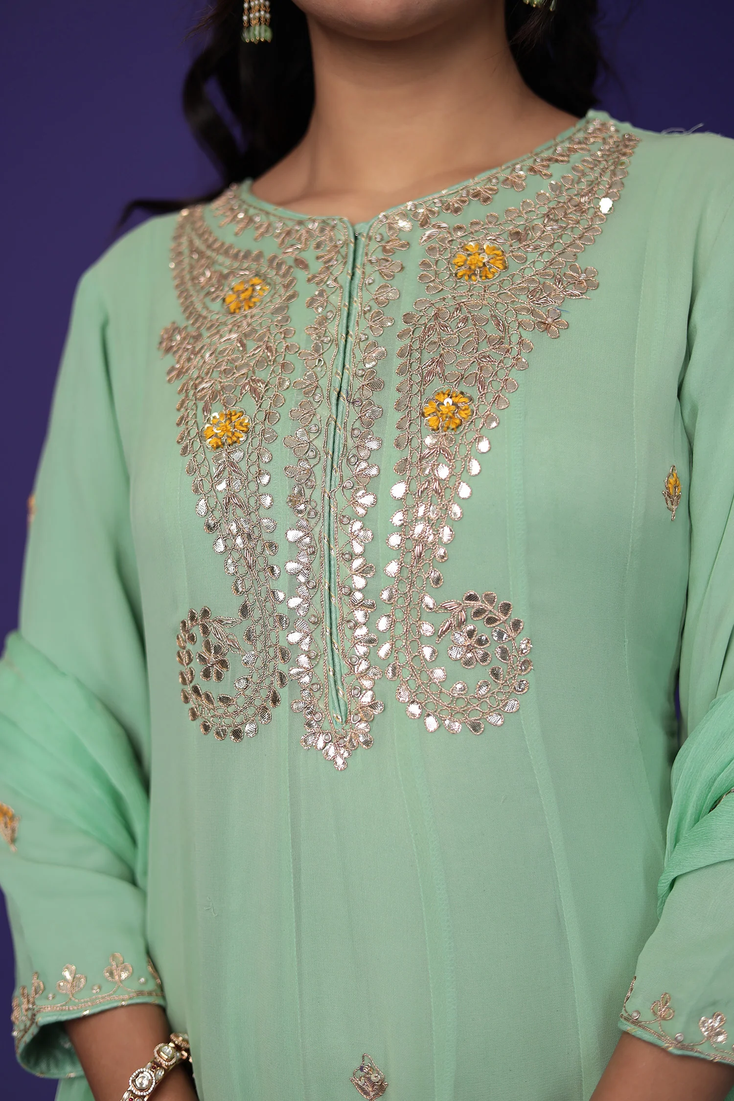 Anarkali Georgette Suit Embroidered with Gota Patti Work - Image 4
