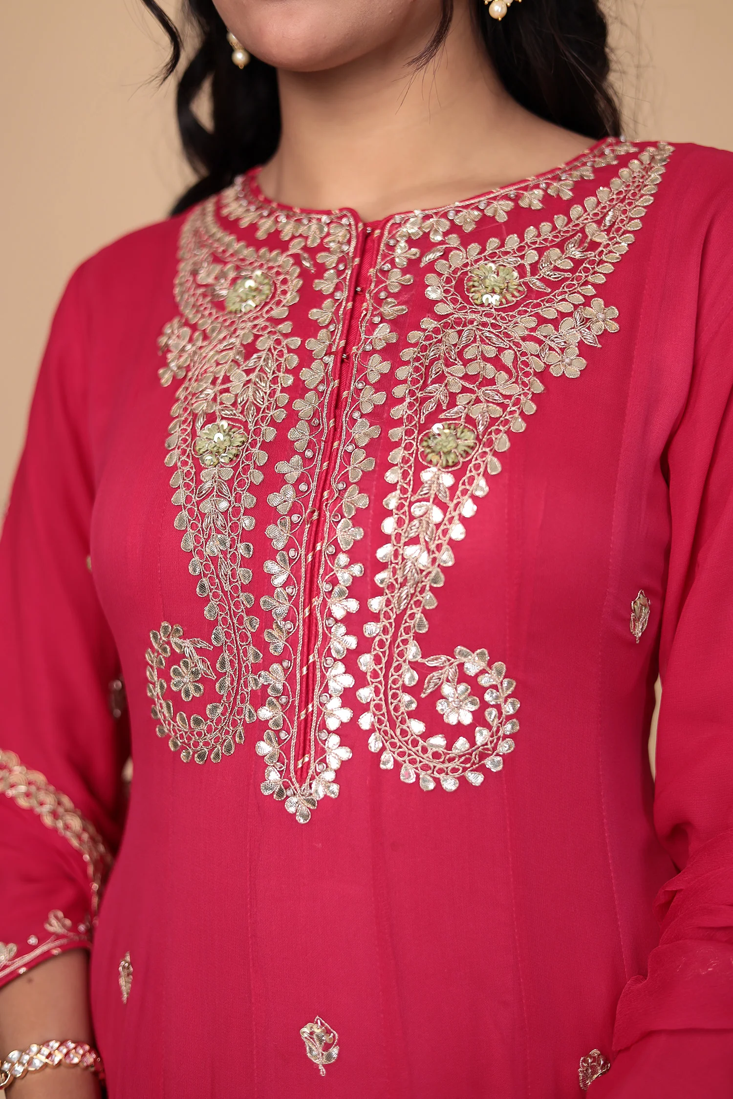 Georgette  Suit  with Gota Patti, Embroidered  work. - Image 4