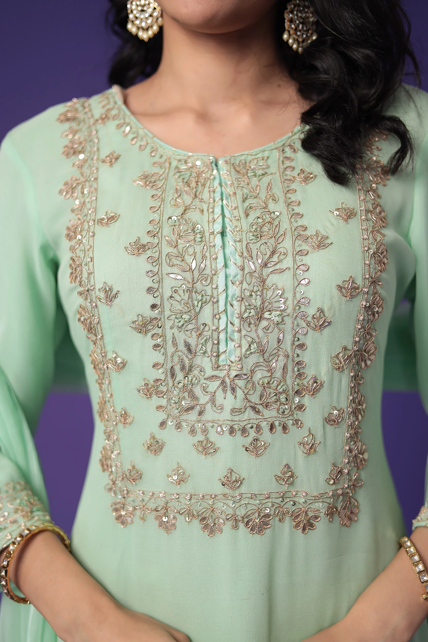 Georgette Straight Suit Embroidered with Gota Patti work - Image 4