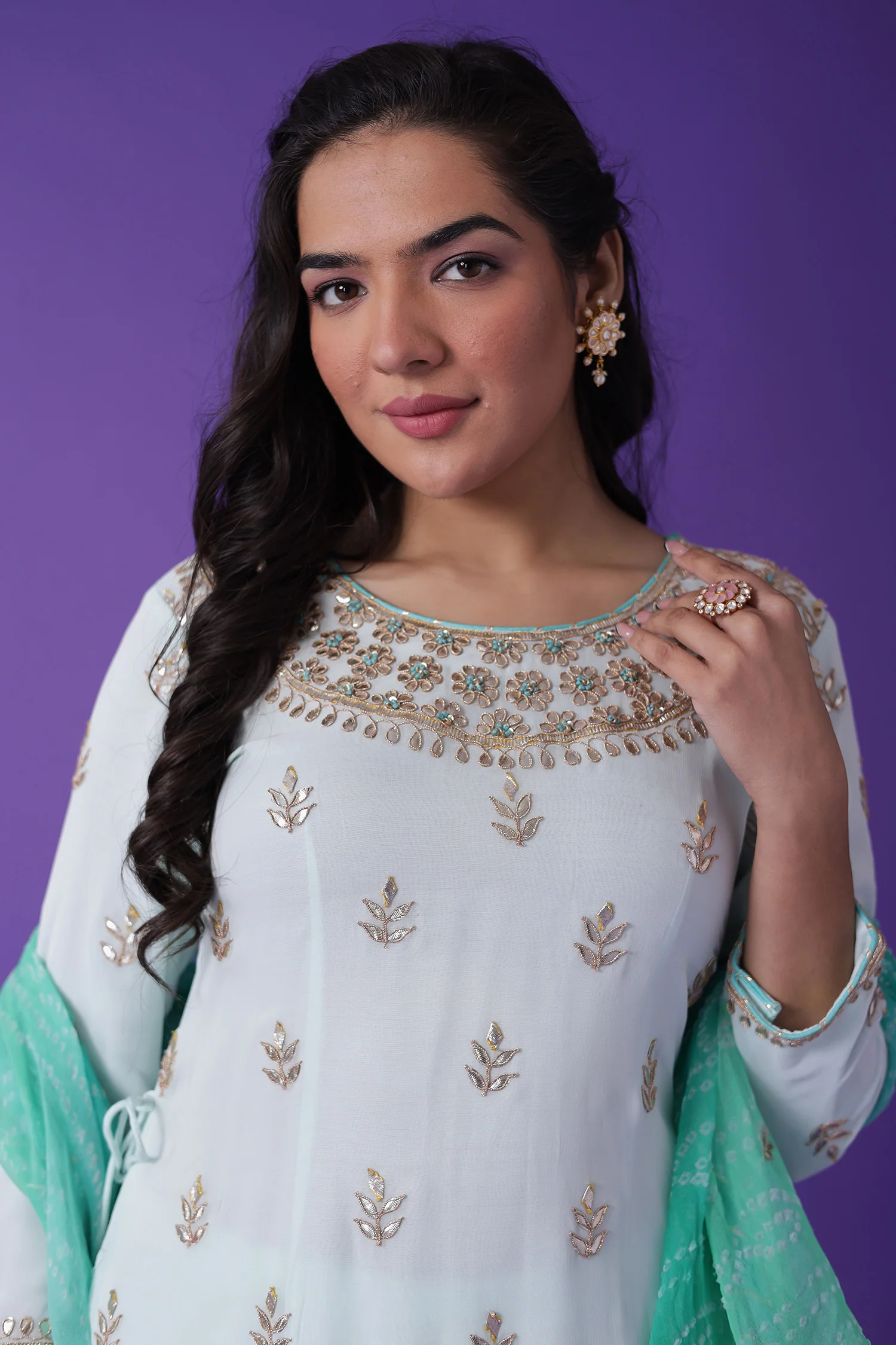 Embroidered Georgette Sharara Suit with Gota Patti work - Image 2
