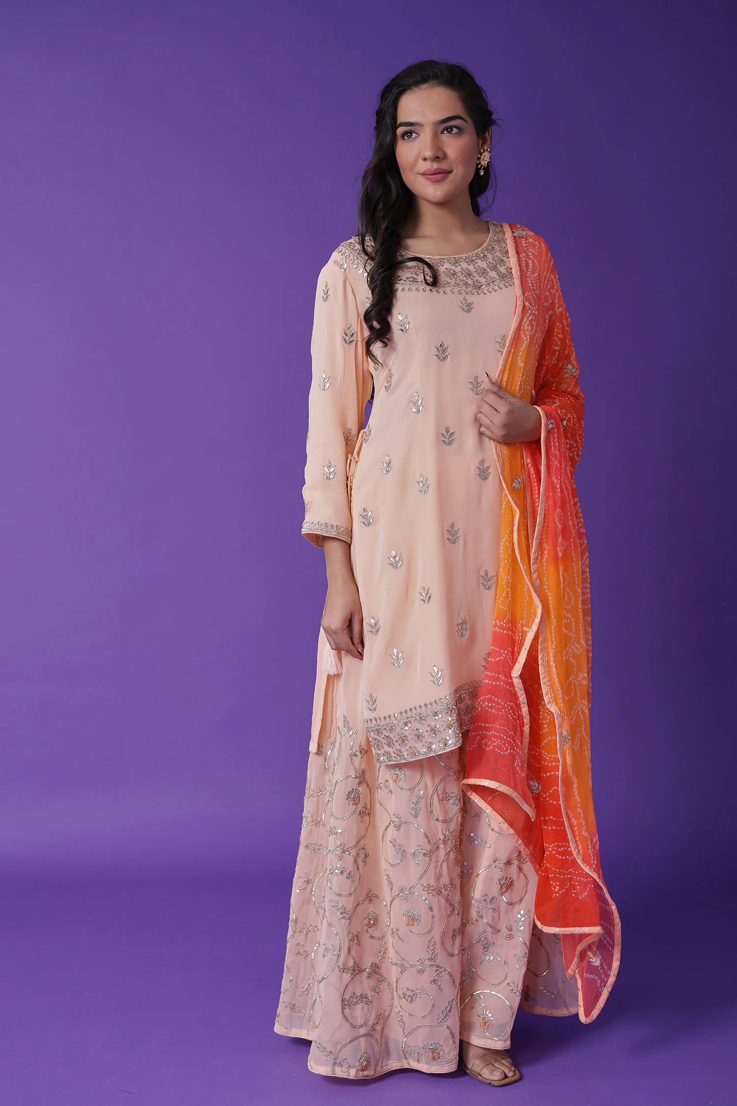 Embroidered Georgette Sharara Suit with Gota Patti work - Image 8