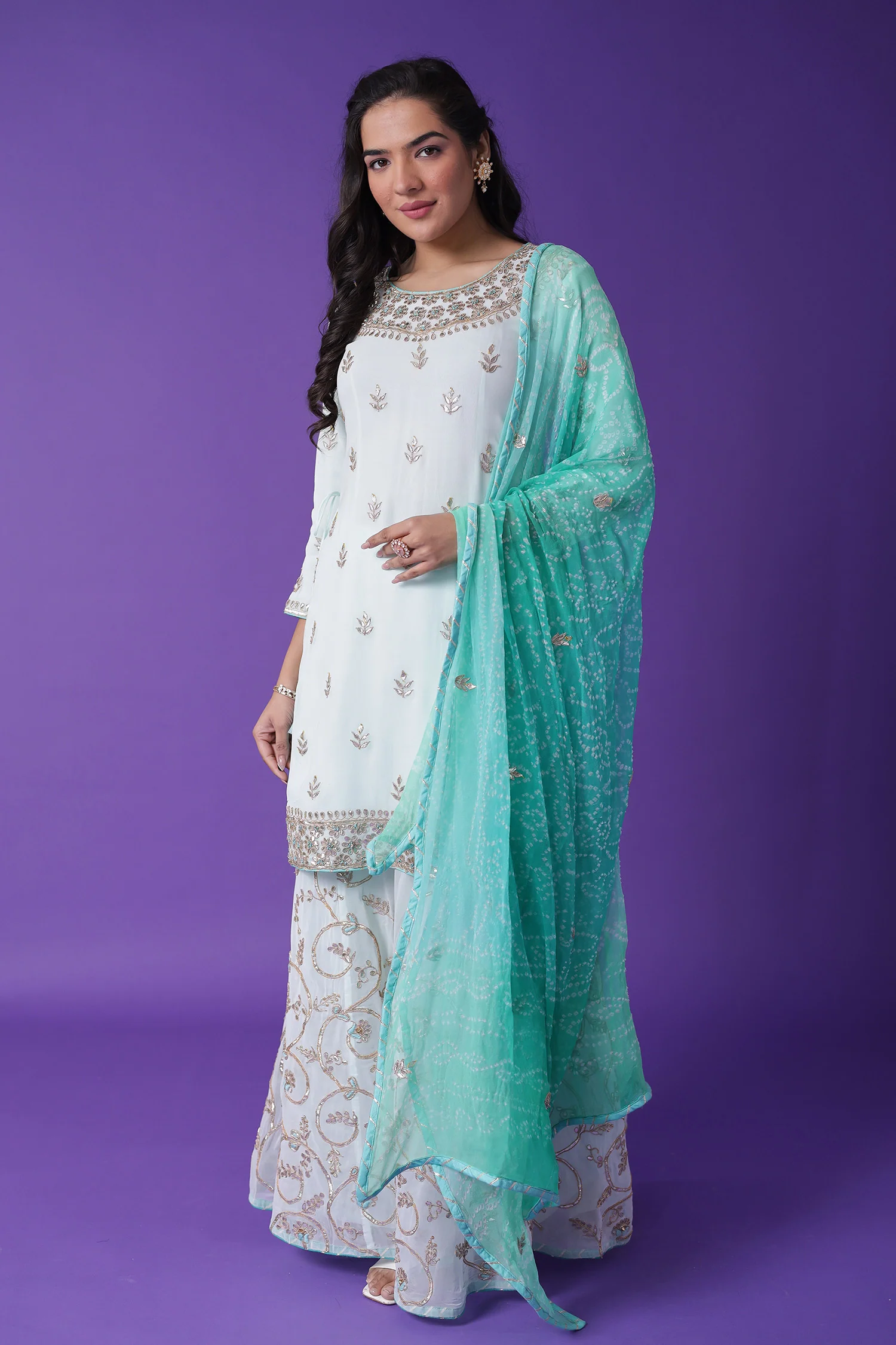 Embroidered Georgette Sharara Suit with Gota Patti work - Image 10