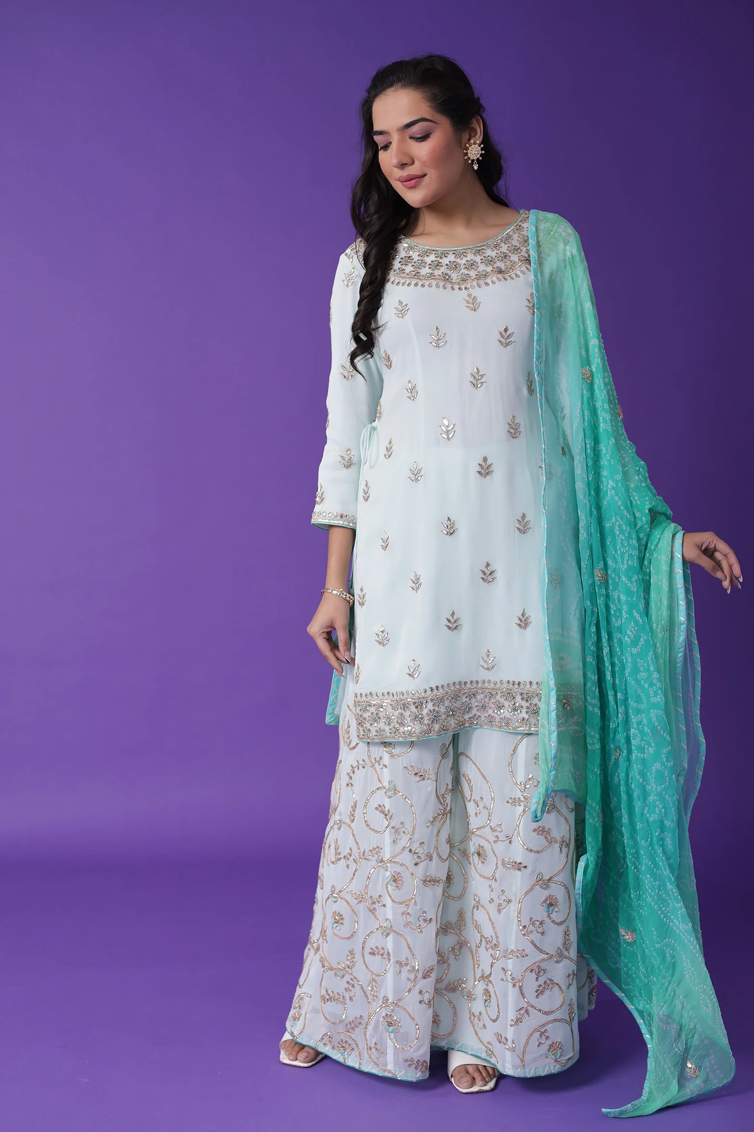 Embroidered Georgette Sharara Suit with Gota Patti work - Image 12