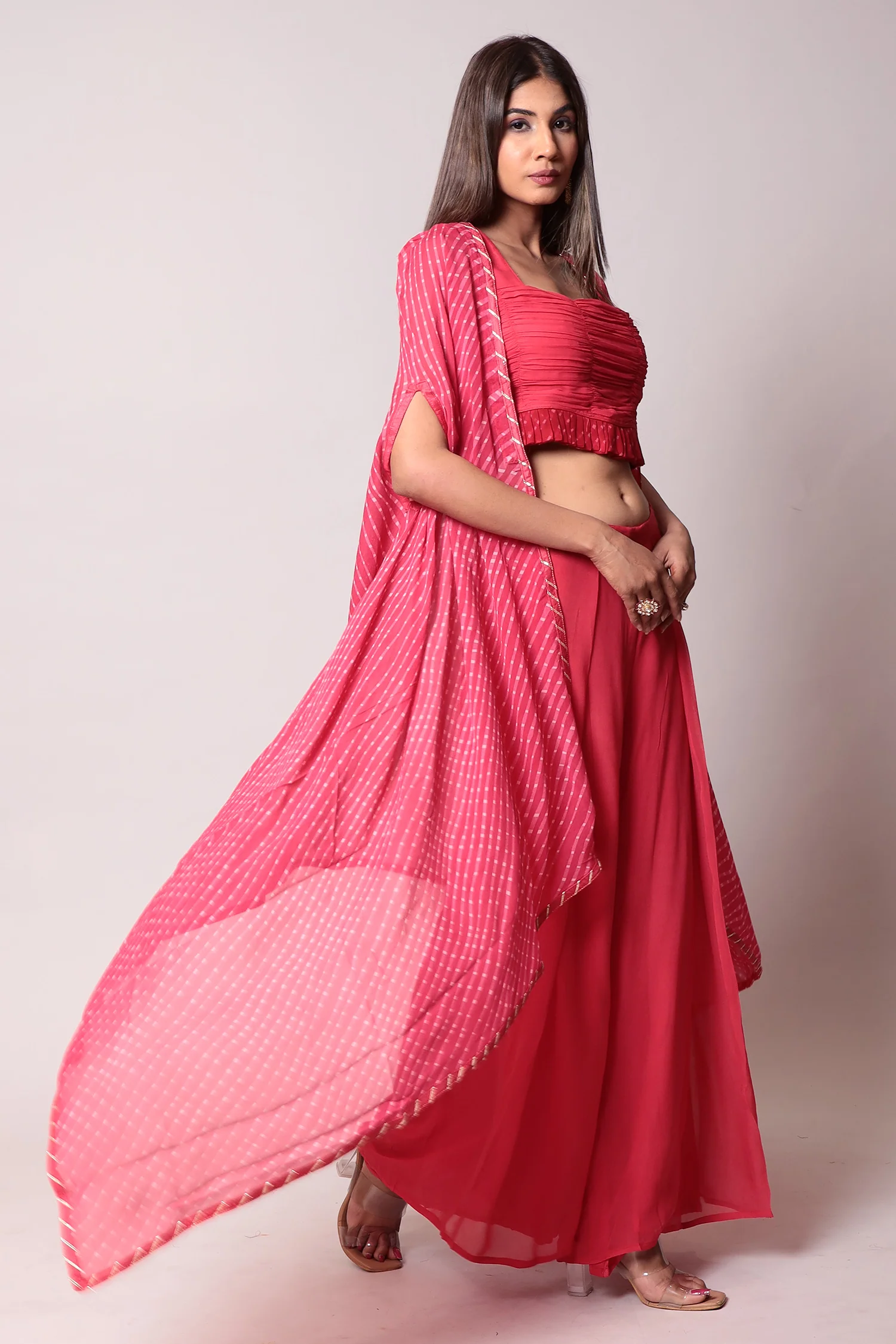 Mothra Georgette Palazzo Suit with Embroidered Cape Jacket - Image 3