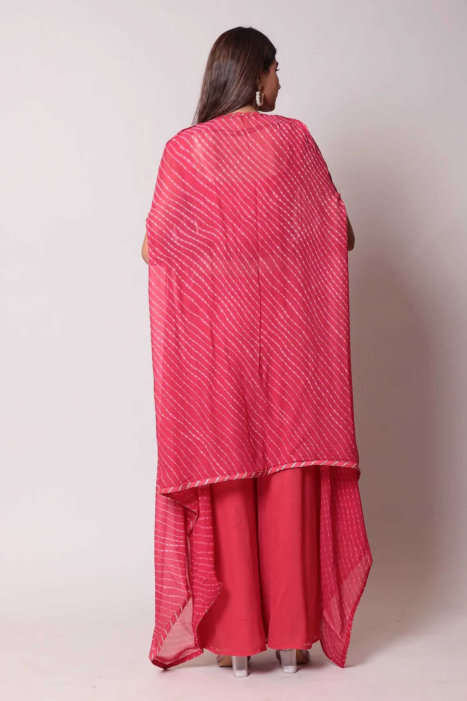 Mothra Georgette Palazzo Suit with Embroidered Cape Jacket - Image 4