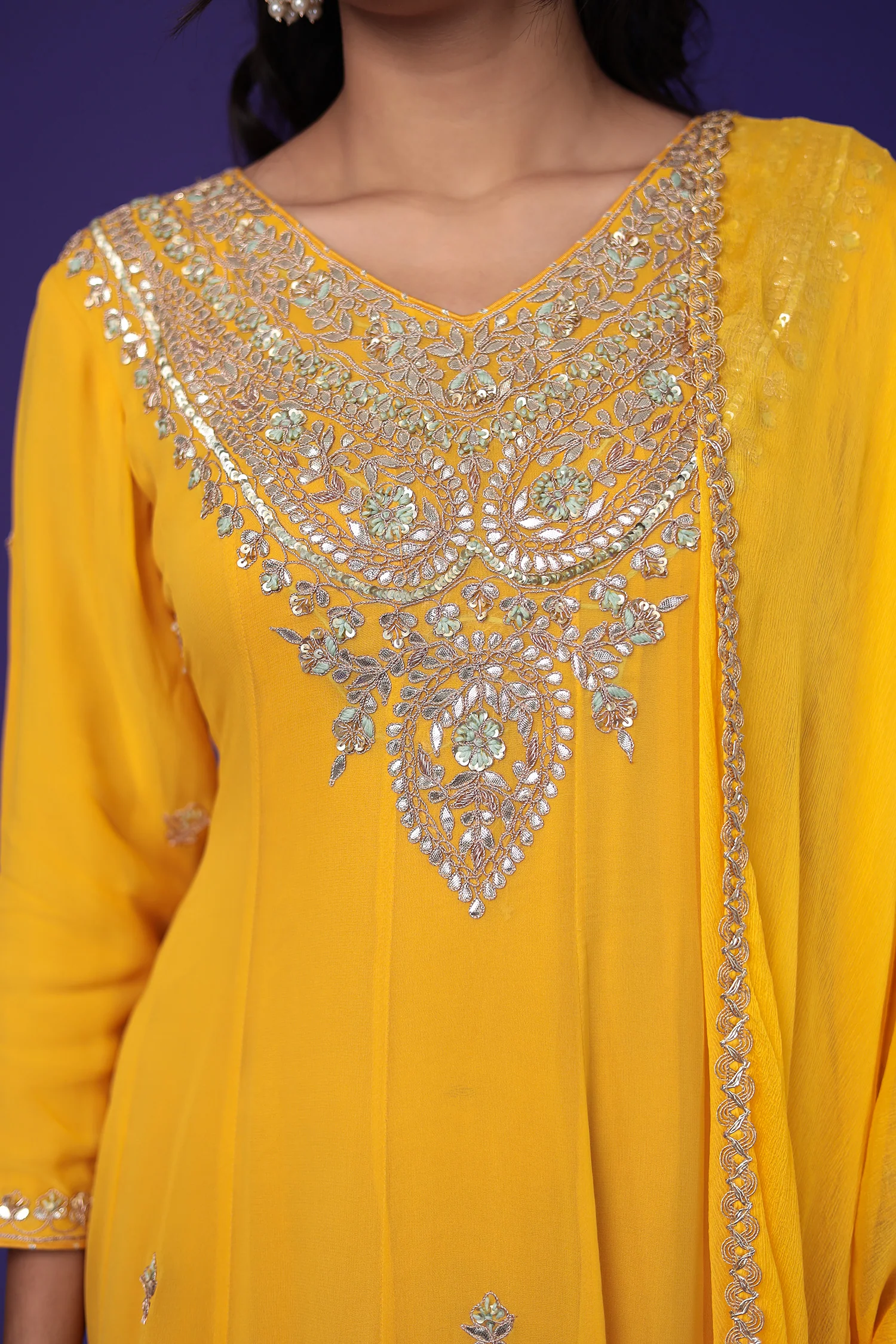 Anarkali Georgette Suit Embroidered with Gota Patti work - Image 4
