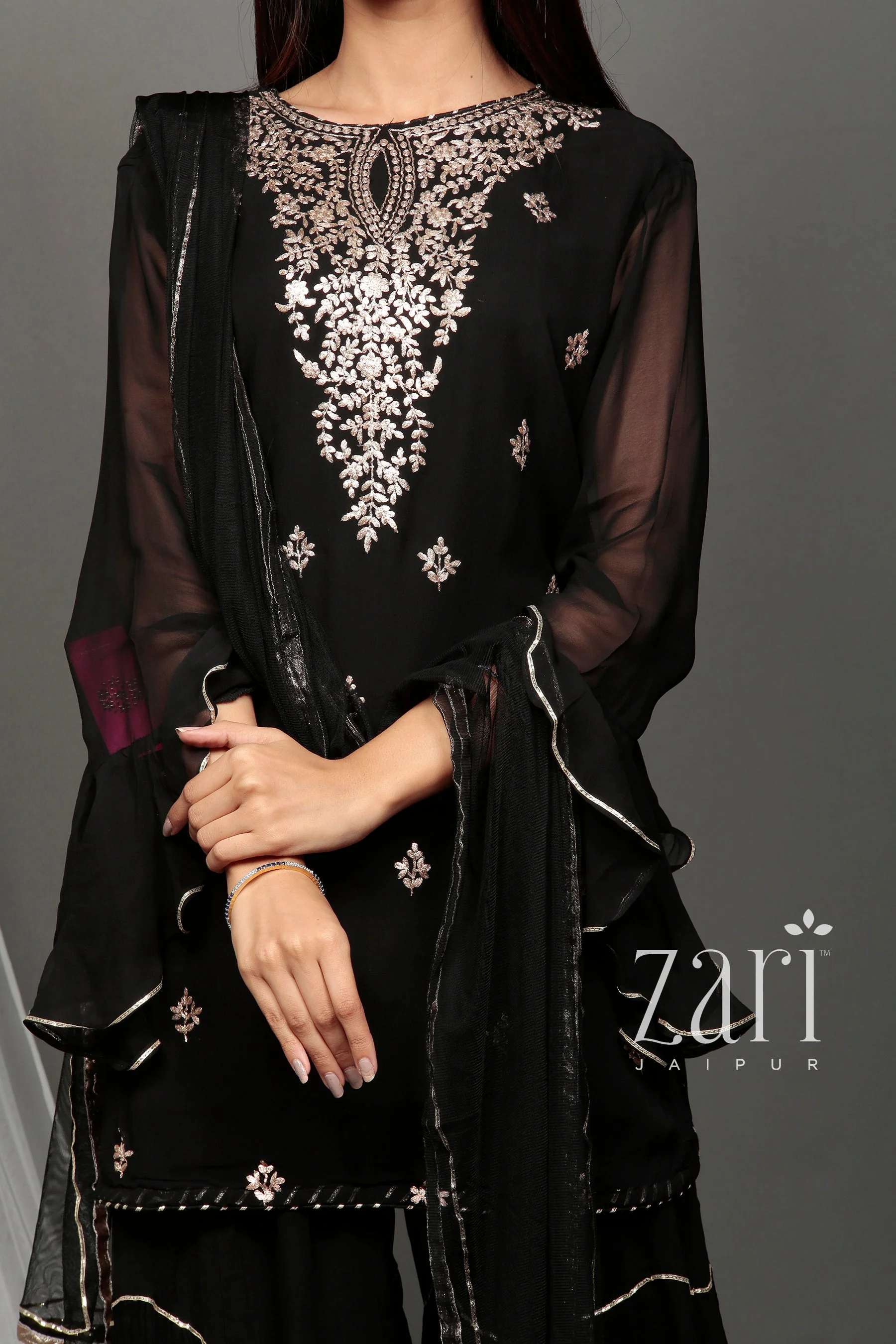 Georgette Straight Sharara Suit with Pittan work. - Image 3
