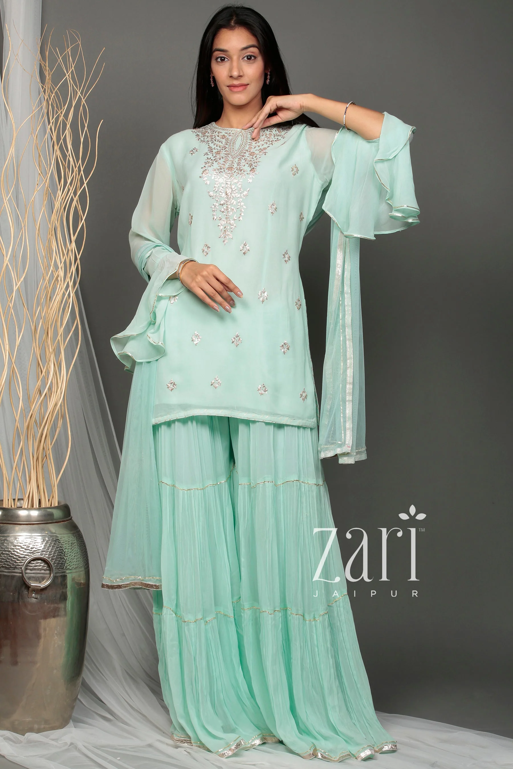 Georgette Straight Sharara Suit with Pittan work. - Image 4
