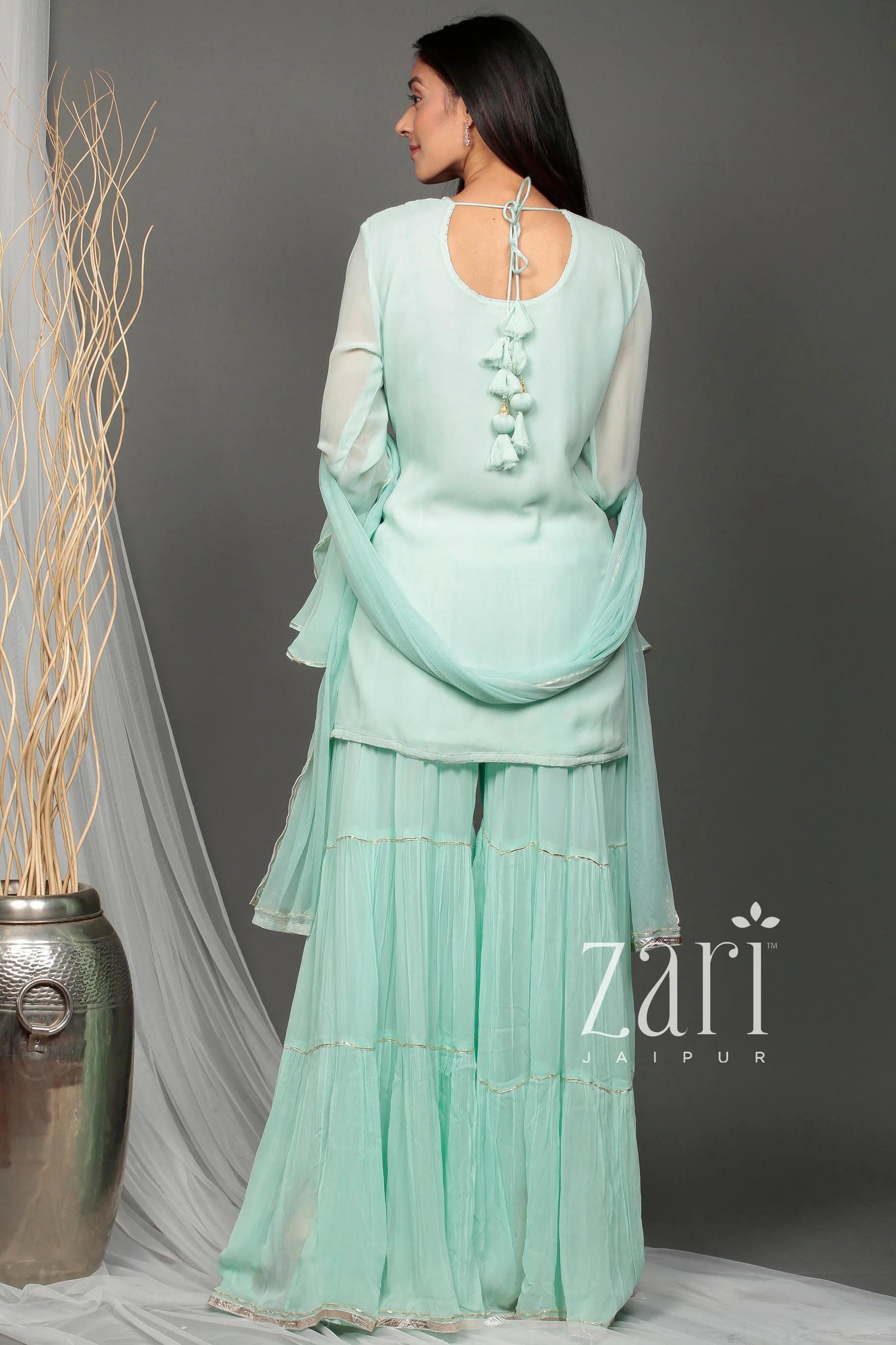 Georgette Straight Sharara Suit with Pittan work. - Image 5