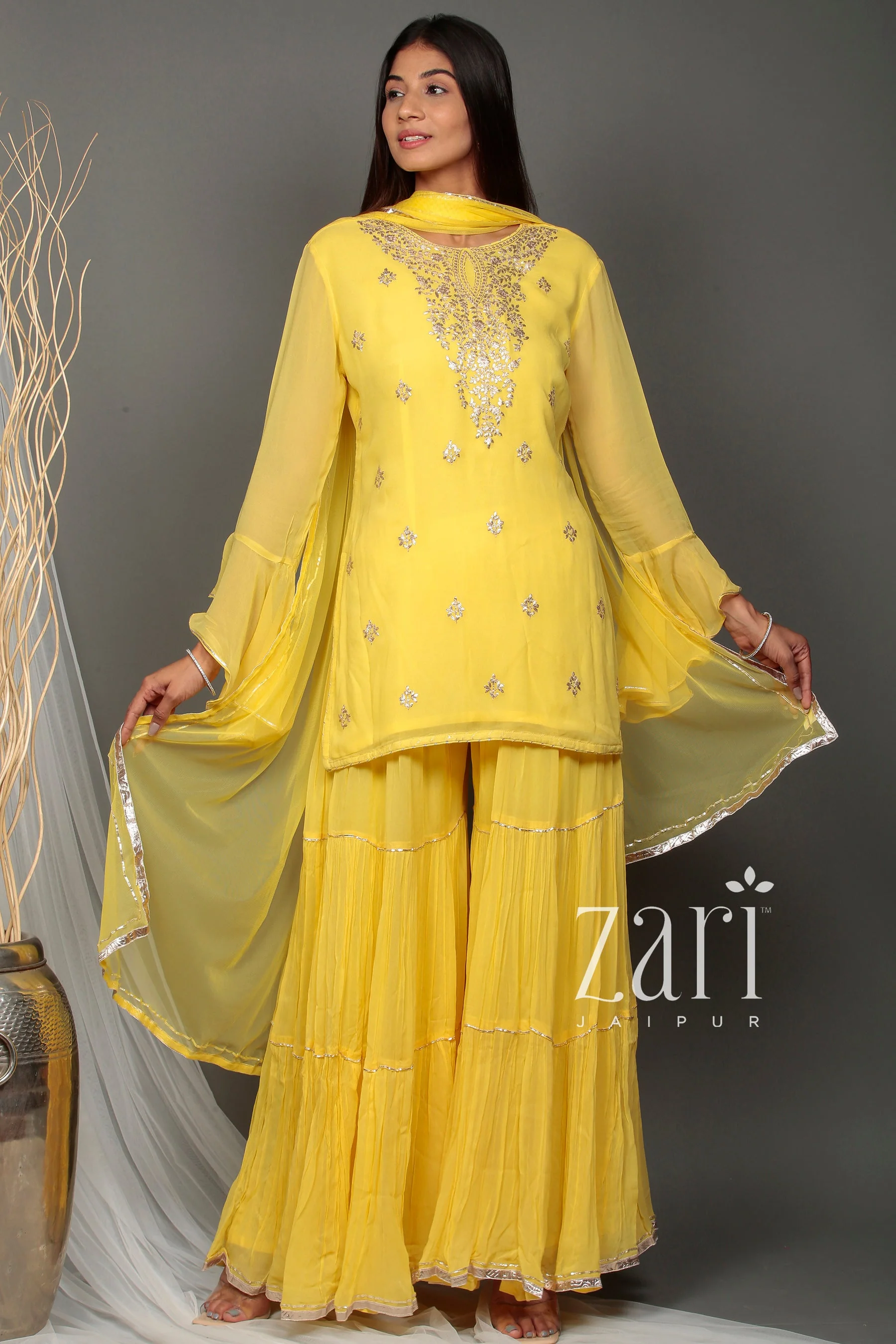 Georgette Straight Sharara Suit with Pittan work. - Image 7