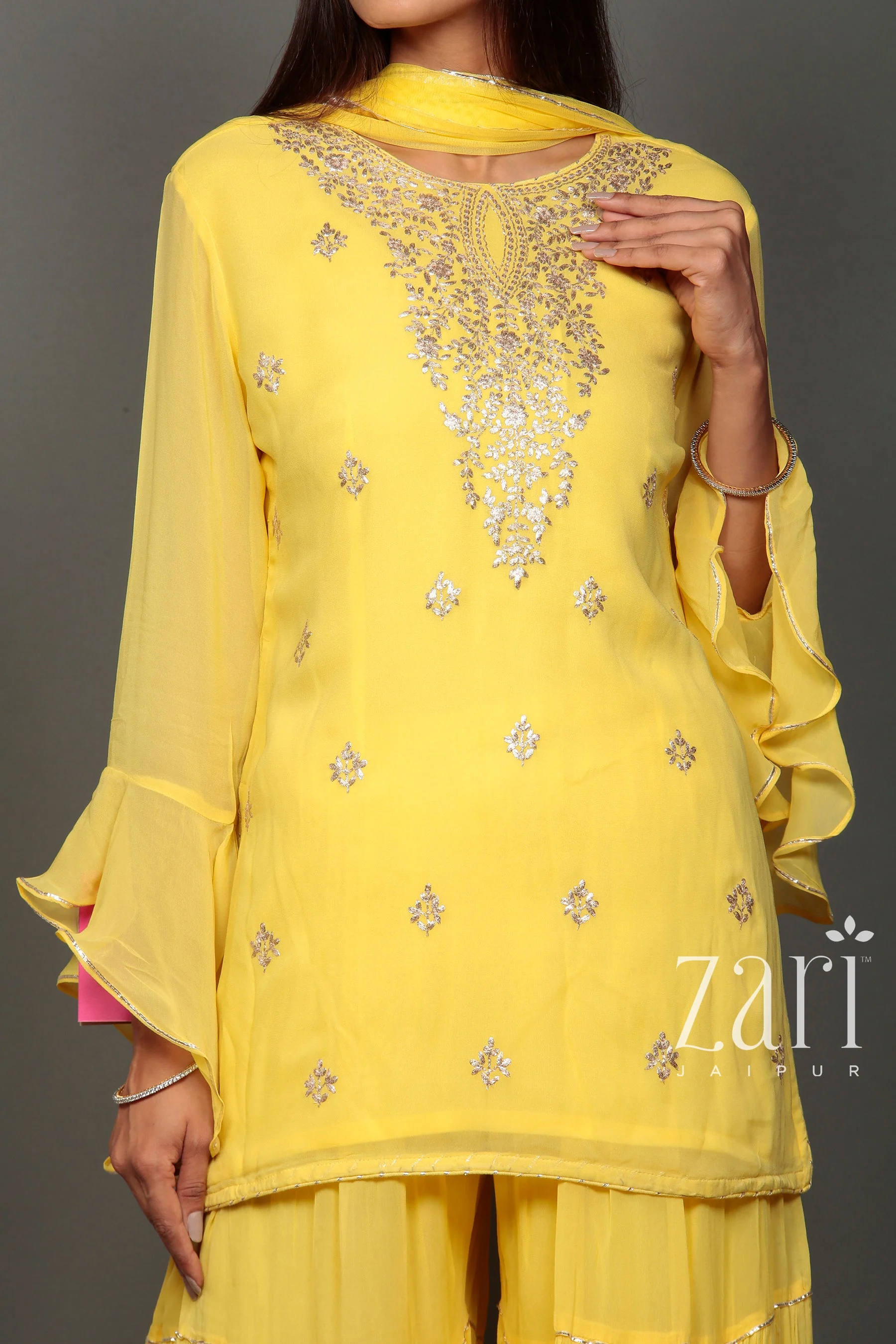 Georgette Straight Sharara Suit with Pittan work. - Image 6