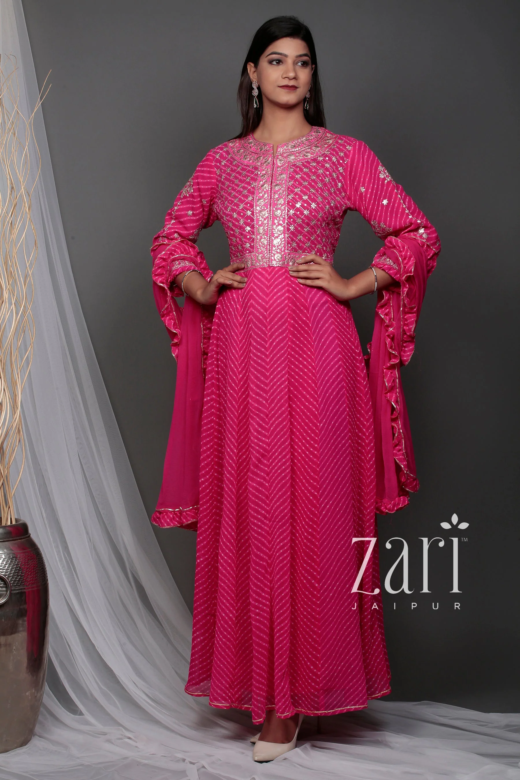 Mothra Anarkali Georgette Suit with Pittan work. - Image 4