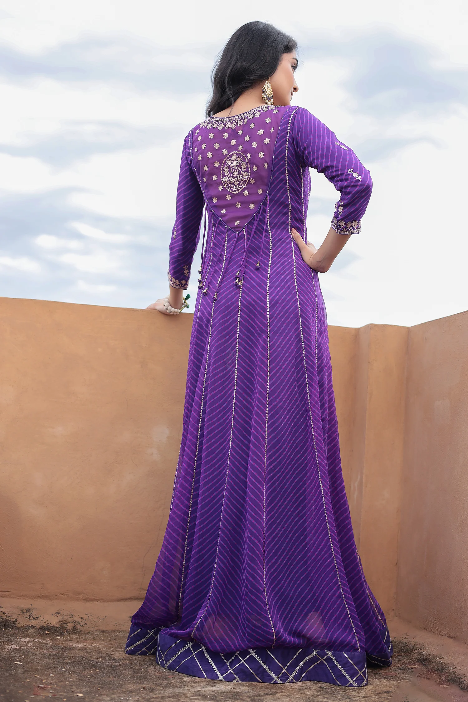 Mothra Georgette Anarkali Suit Embroidered with Pittan work - Image 5