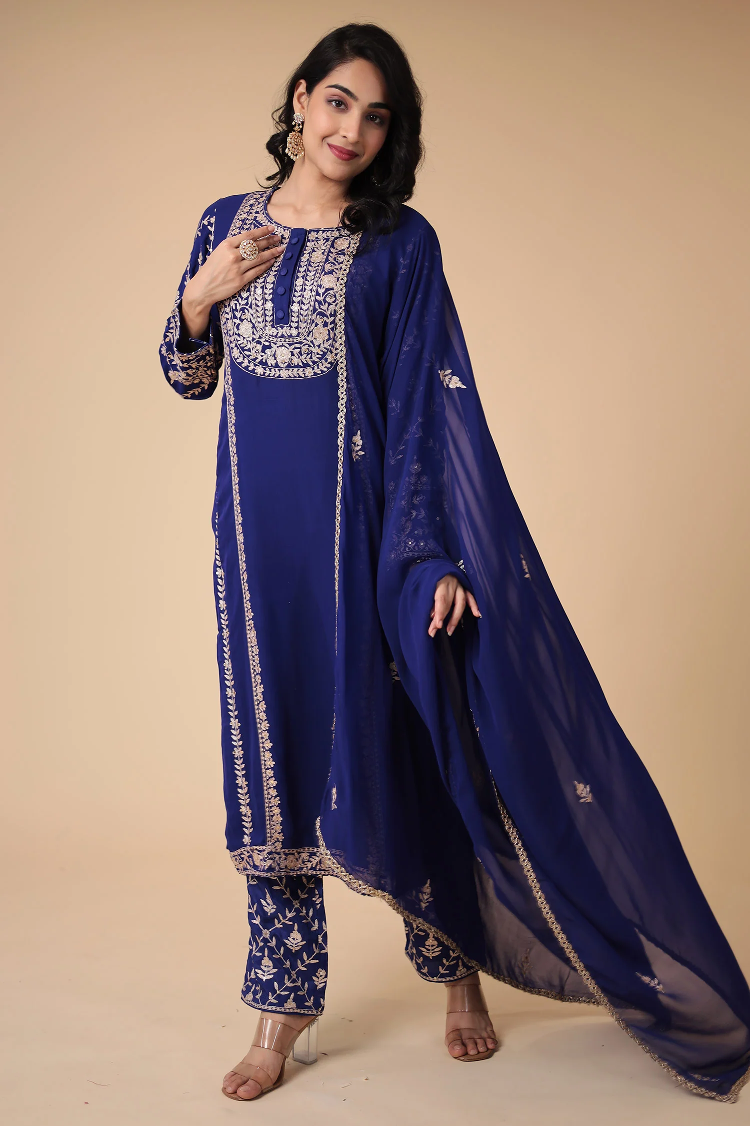 Georgette Suit Embroidered with Pittan work - Image 3