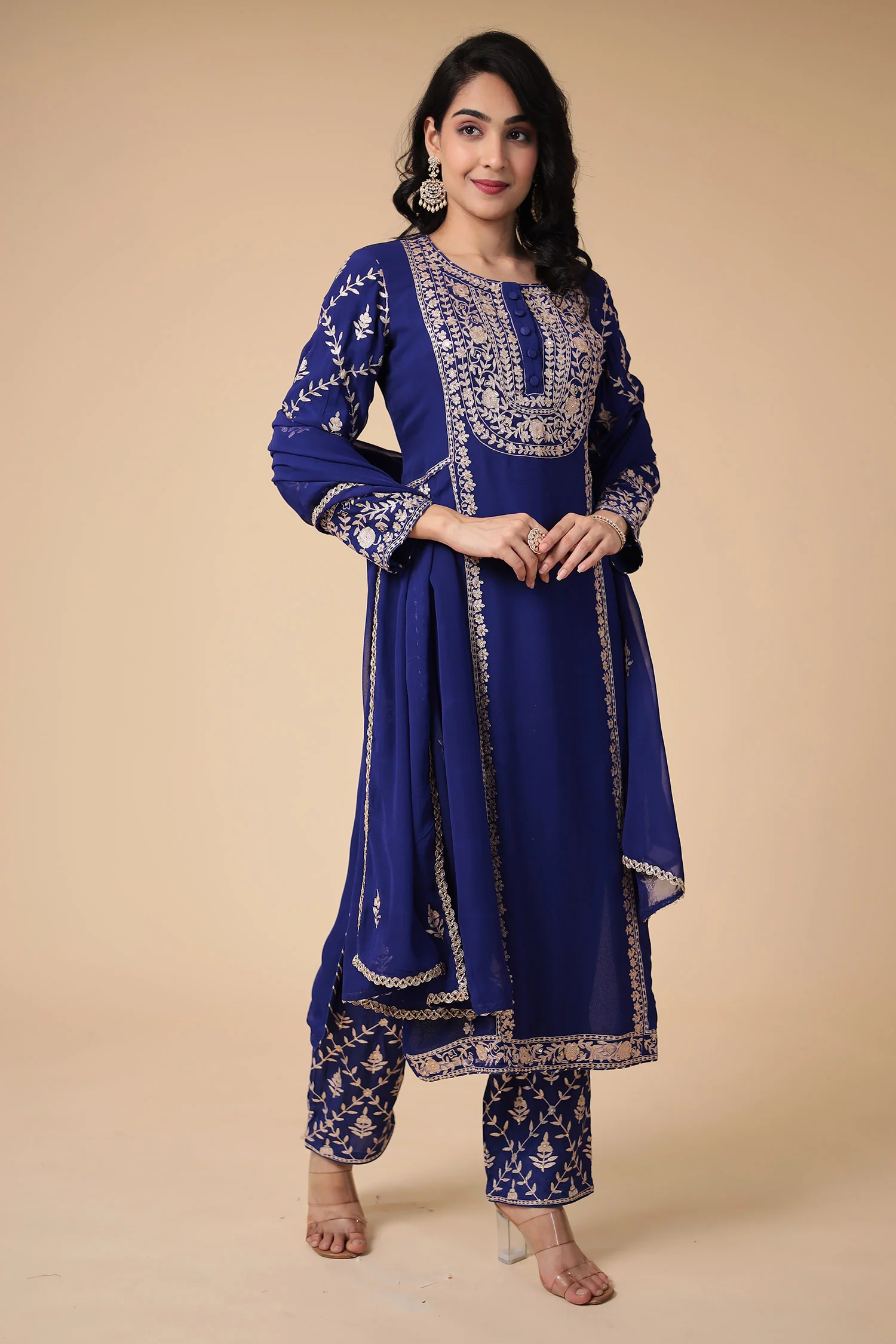 Georgette Suit Embroidered with Pittan work - Image 5