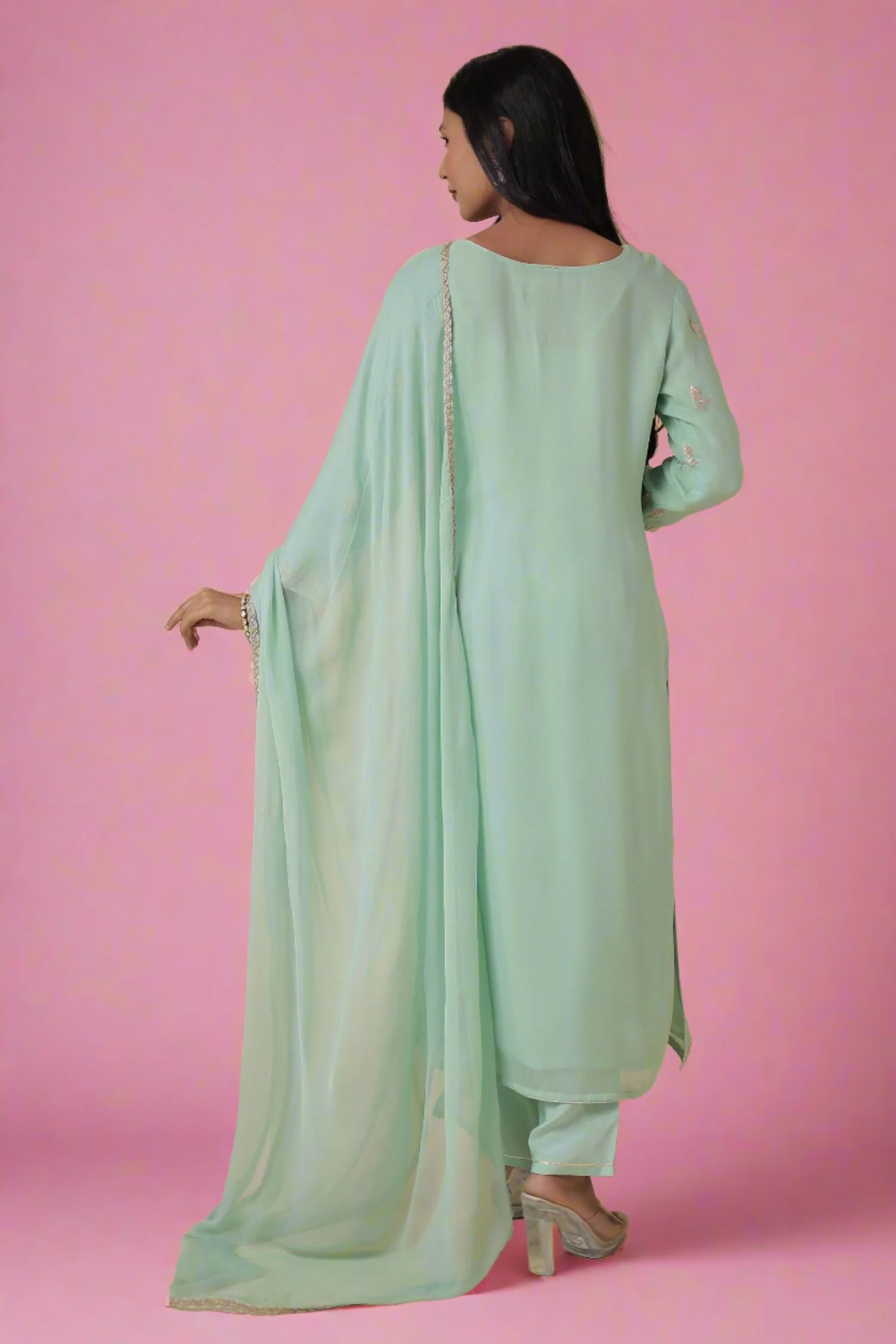 Georgette Suit Embroidered with Pittan work - Image 7