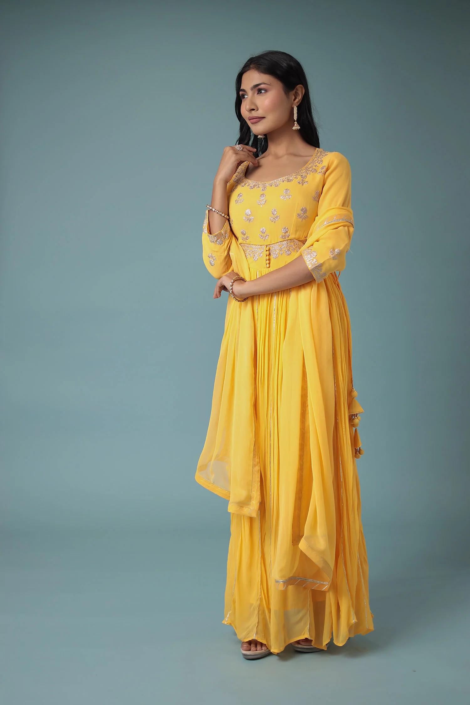 Georgette Anarkali Suit Embroidered with Pittan work - Image 4