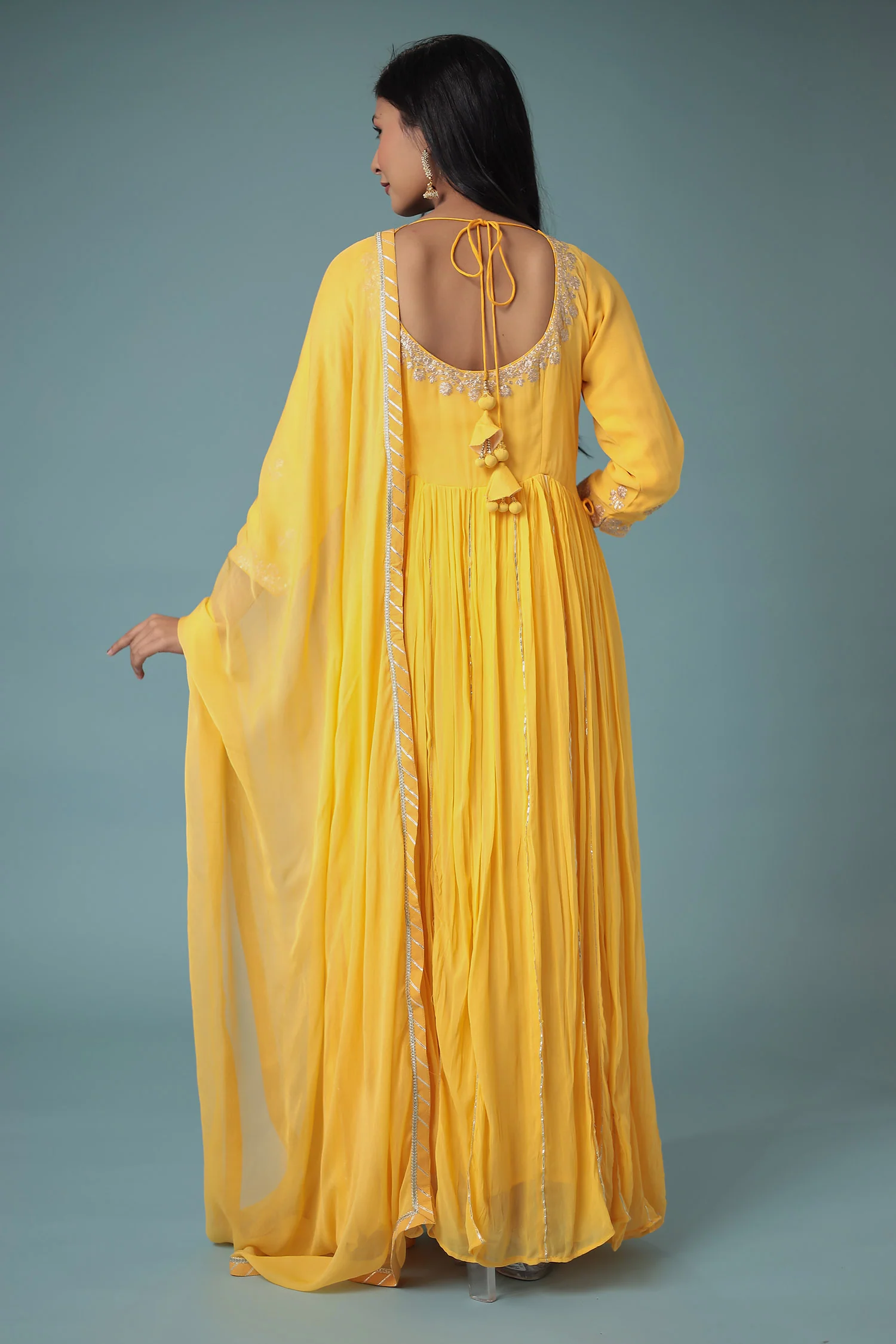 Georgette Anarkali Suit Embroidered with Pittan work - Image 7