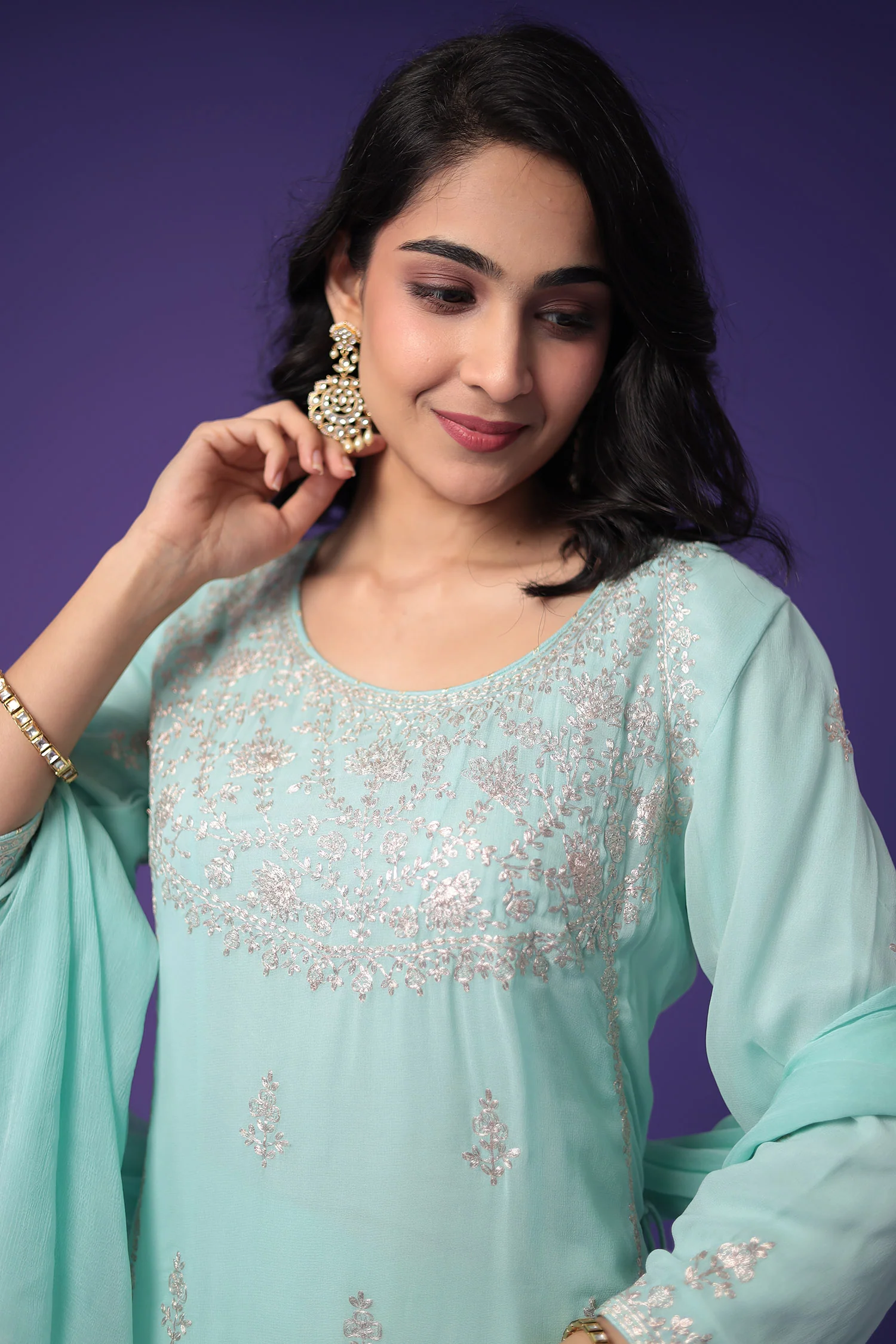 Georgette Suit Embroidered with Pittan work - Image 2
