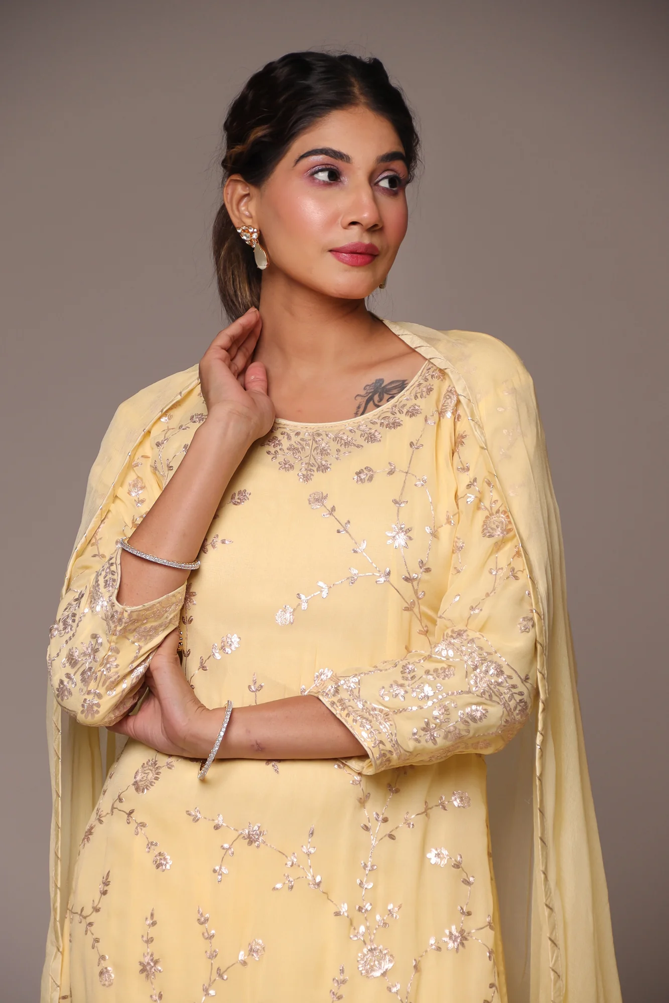 Georgette Straight Cut Sharara Suit with Pittan work. - Image 18