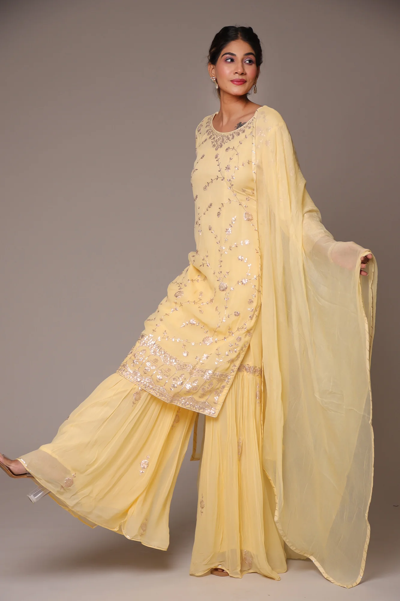 Georgette Straight Cut Sharara Suit with Pittan work. - Image 22