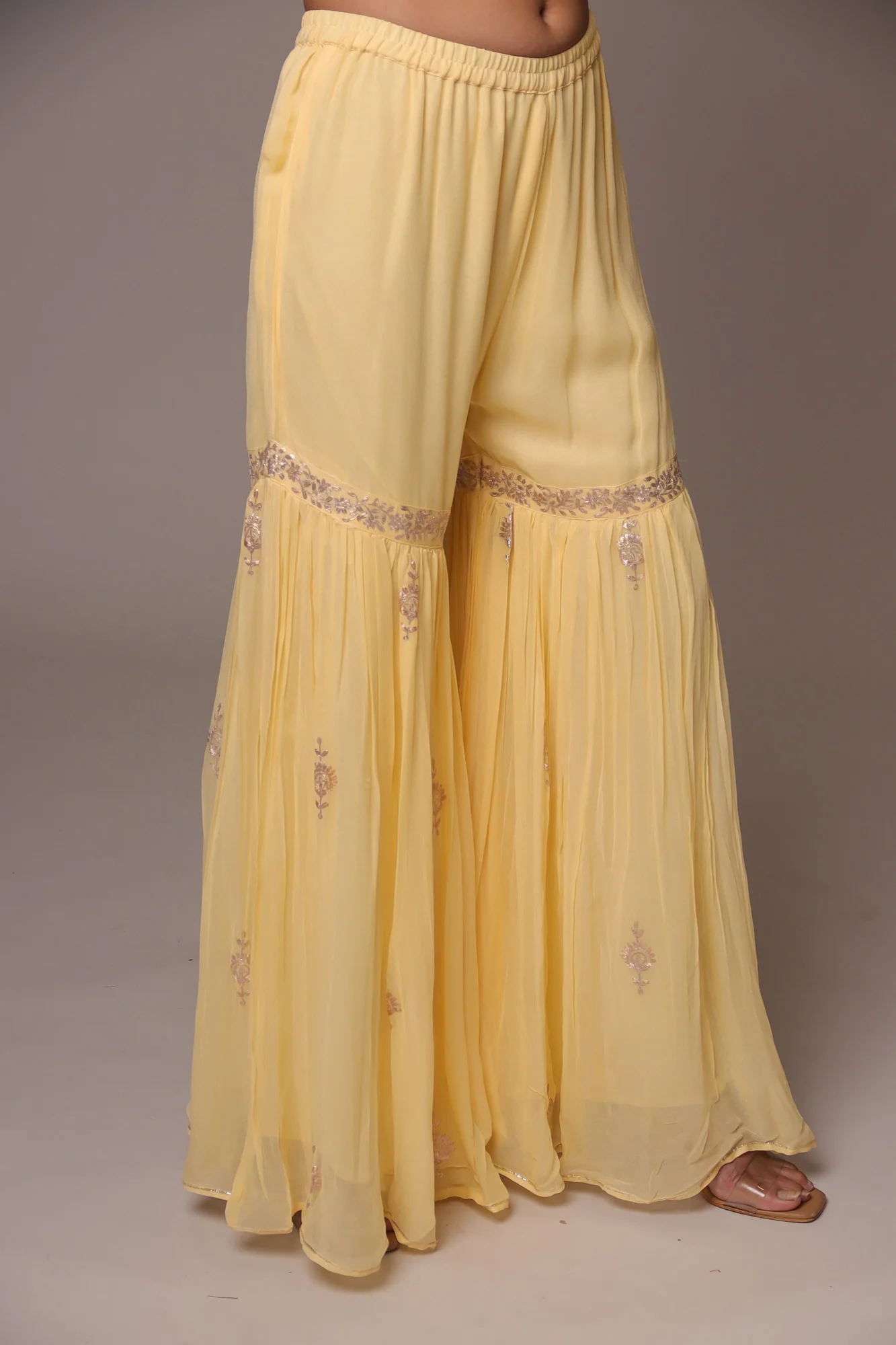 Georgette Straight Cut Sharara Suit with Pittan work. - Image 13