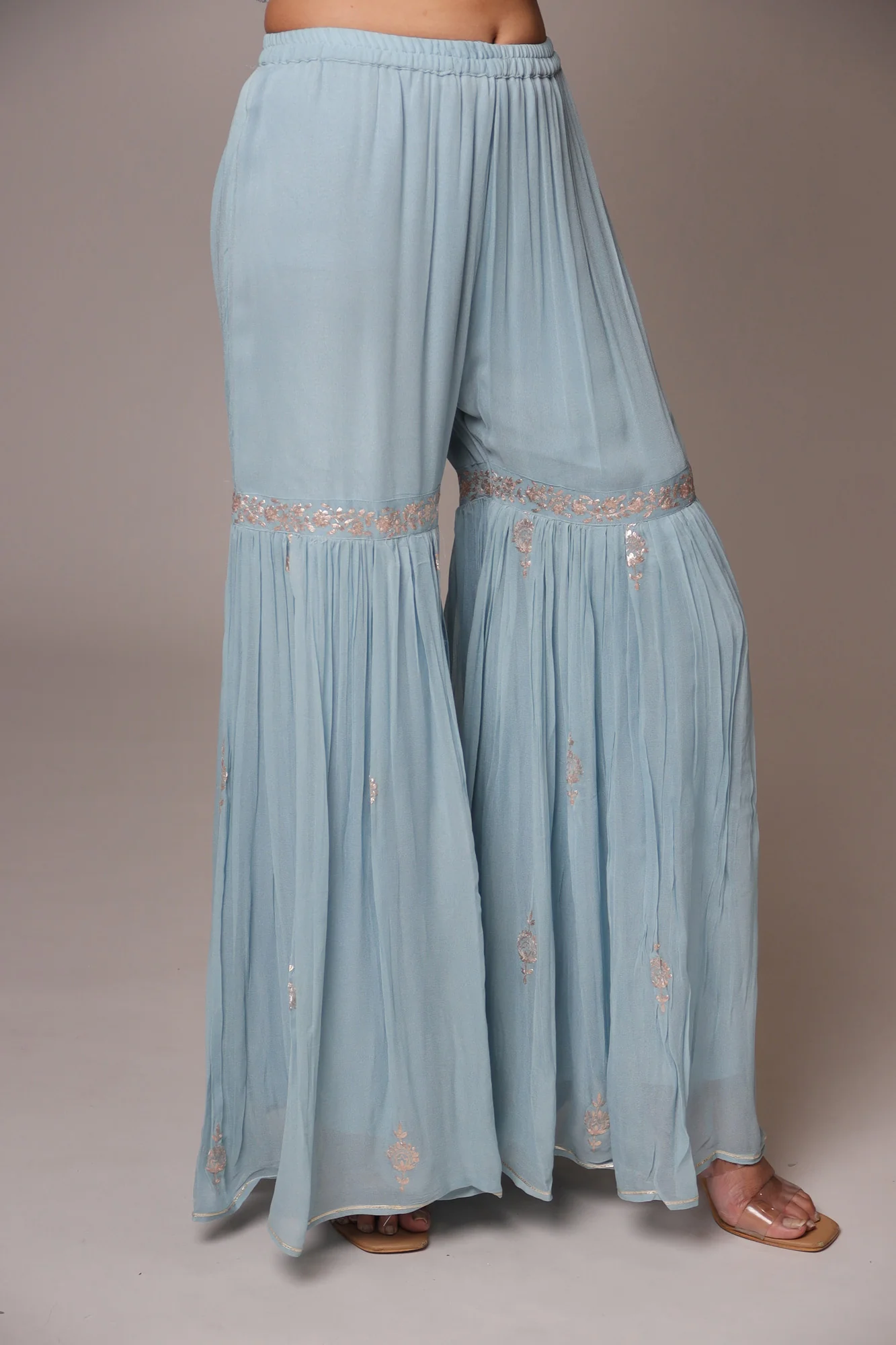 Georgette Straight Cut Sharara Suit with Pittan work. - Image 18