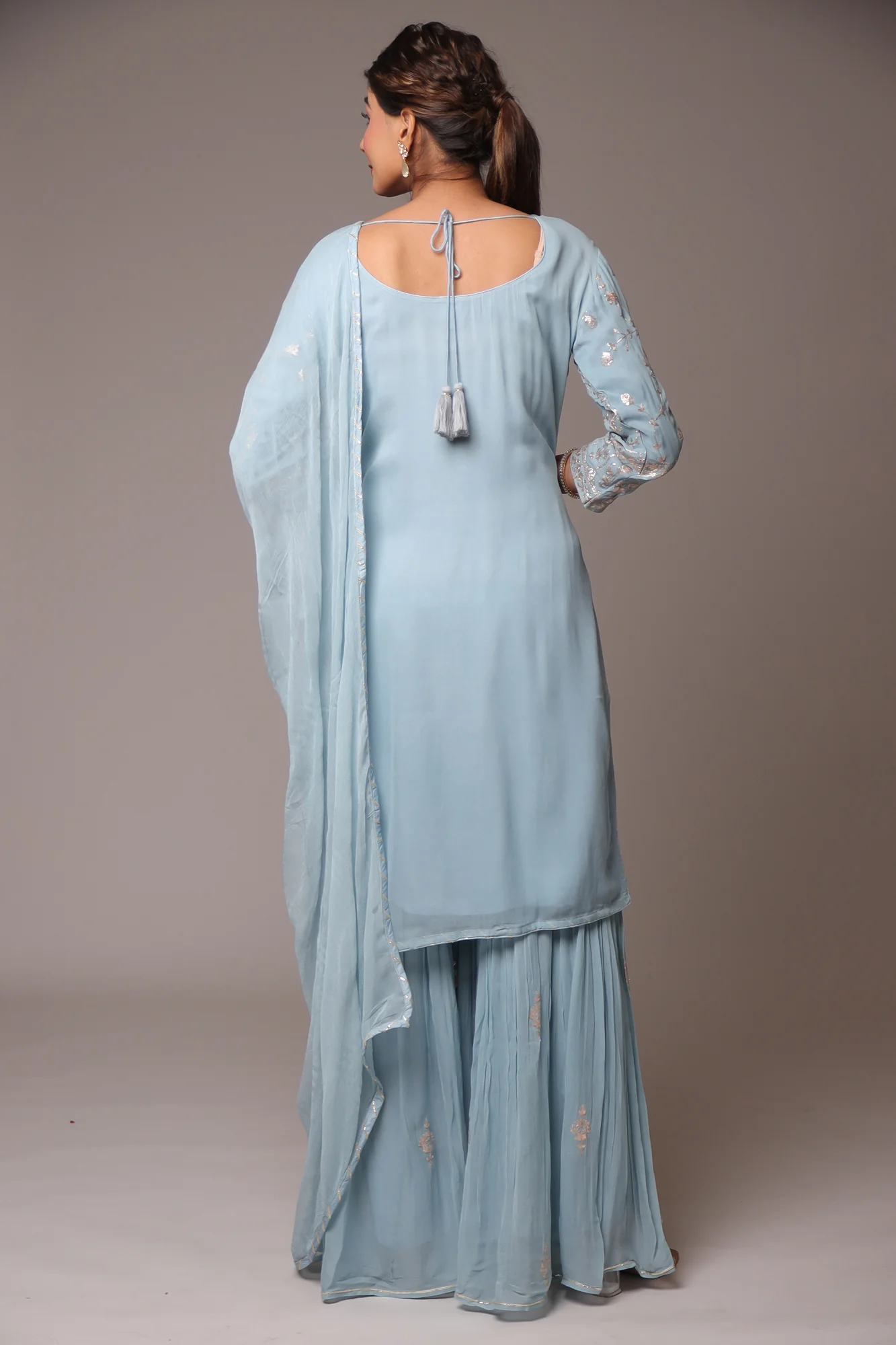 Georgette Straight Cut Sharara Suit with Pittan work. - Image 19