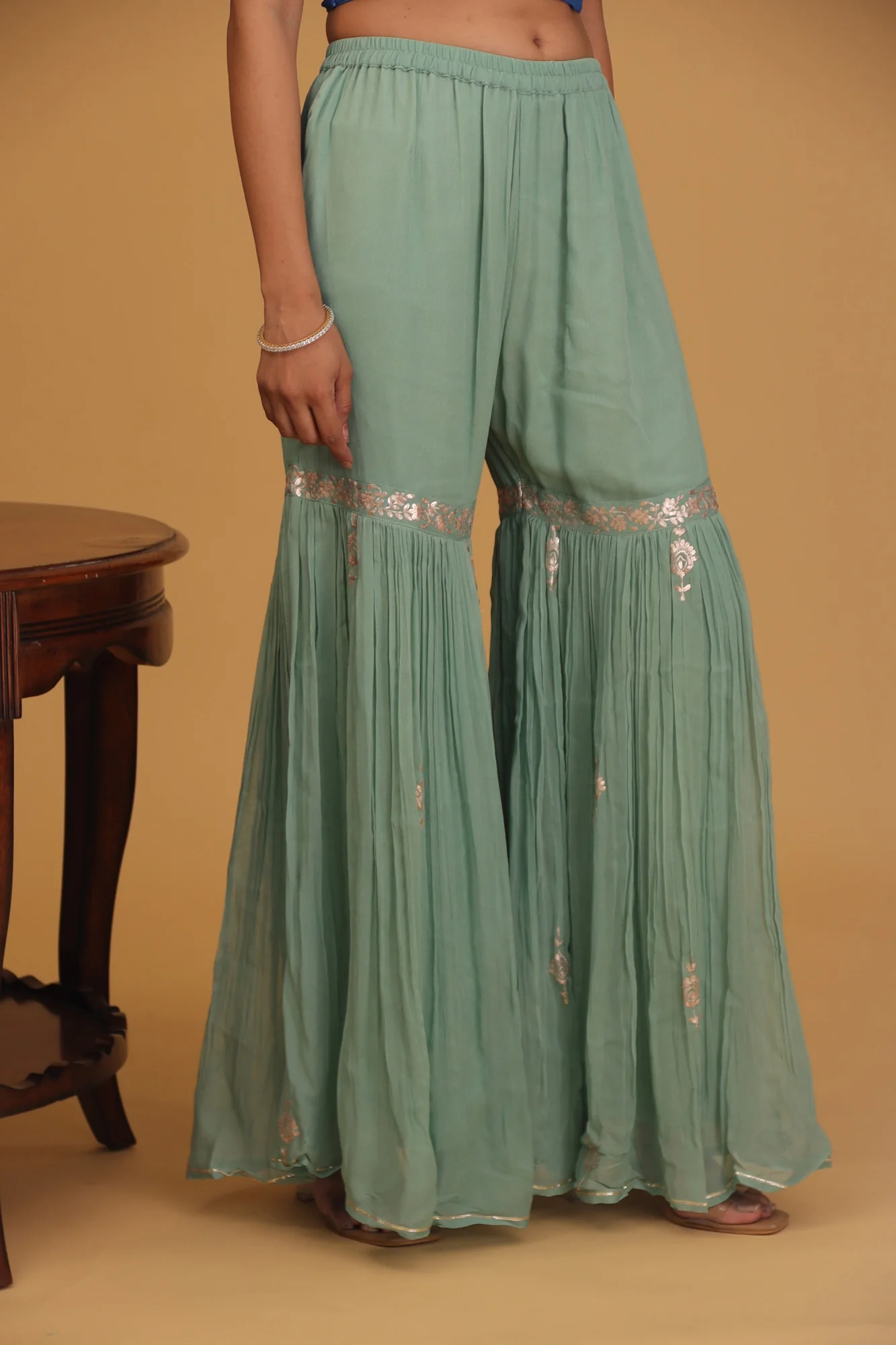 Georgette Straight Cut Sharara Suit with Pittan work. - Image 5