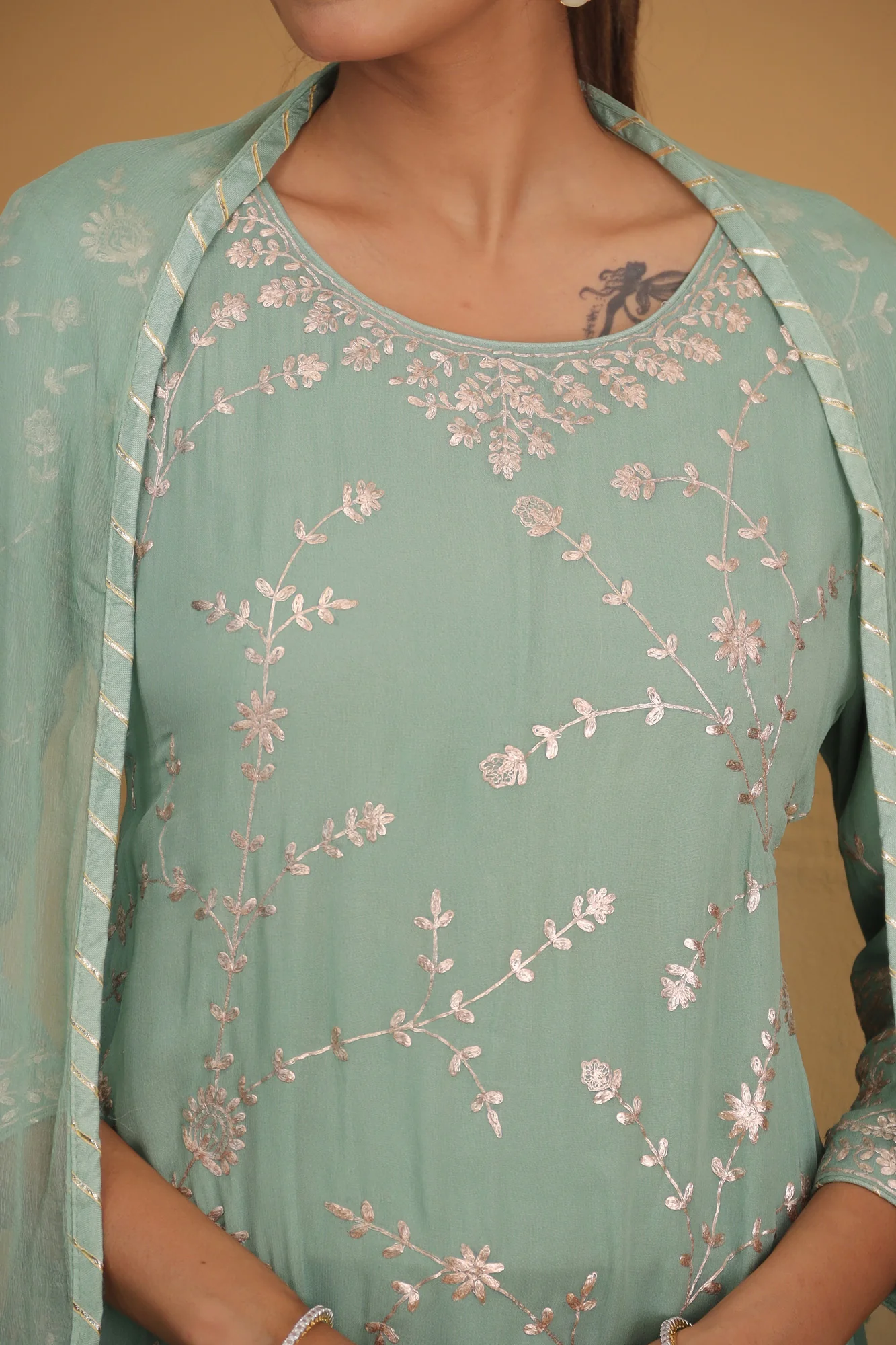 Georgette Straight Cut Sharara Suit with Pittan work. - Image 8