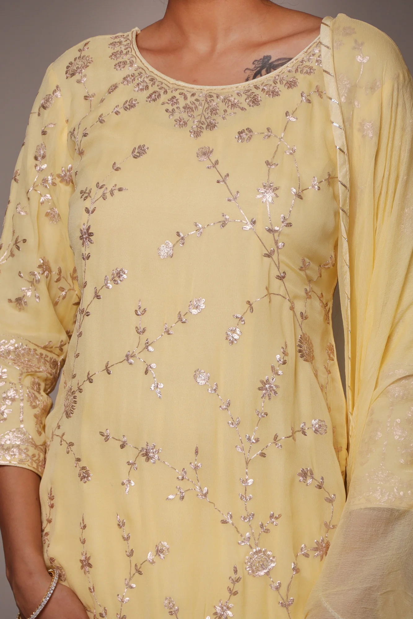 Georgette Straight Cut Sharara Suit with Pittan work. - Image 6