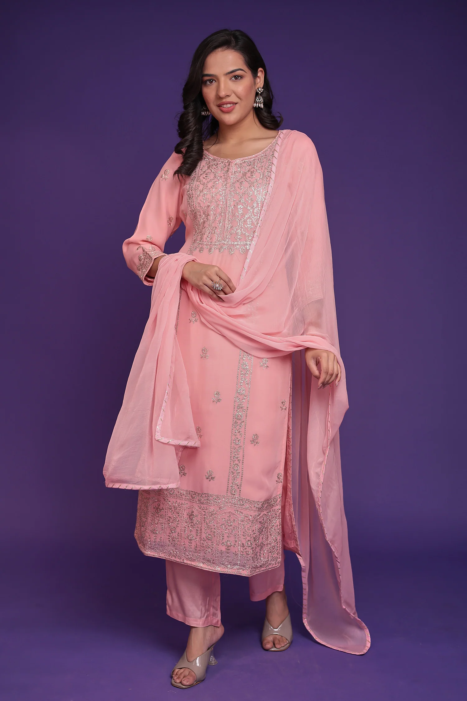 Georgette Suit Embroidered with Pittan work - Image 17