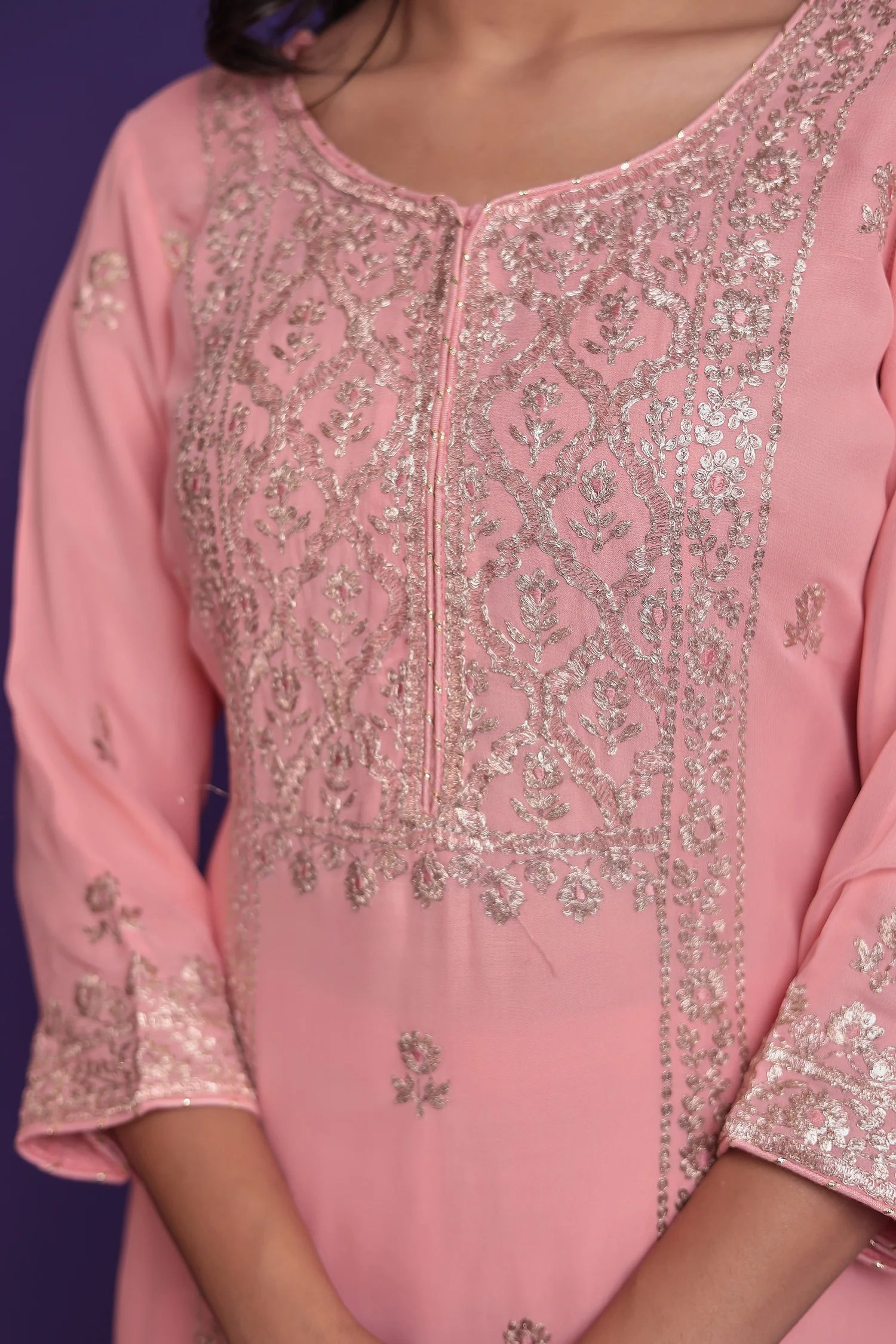 Georgette Suit Embroidered with Pittan work - Image 18