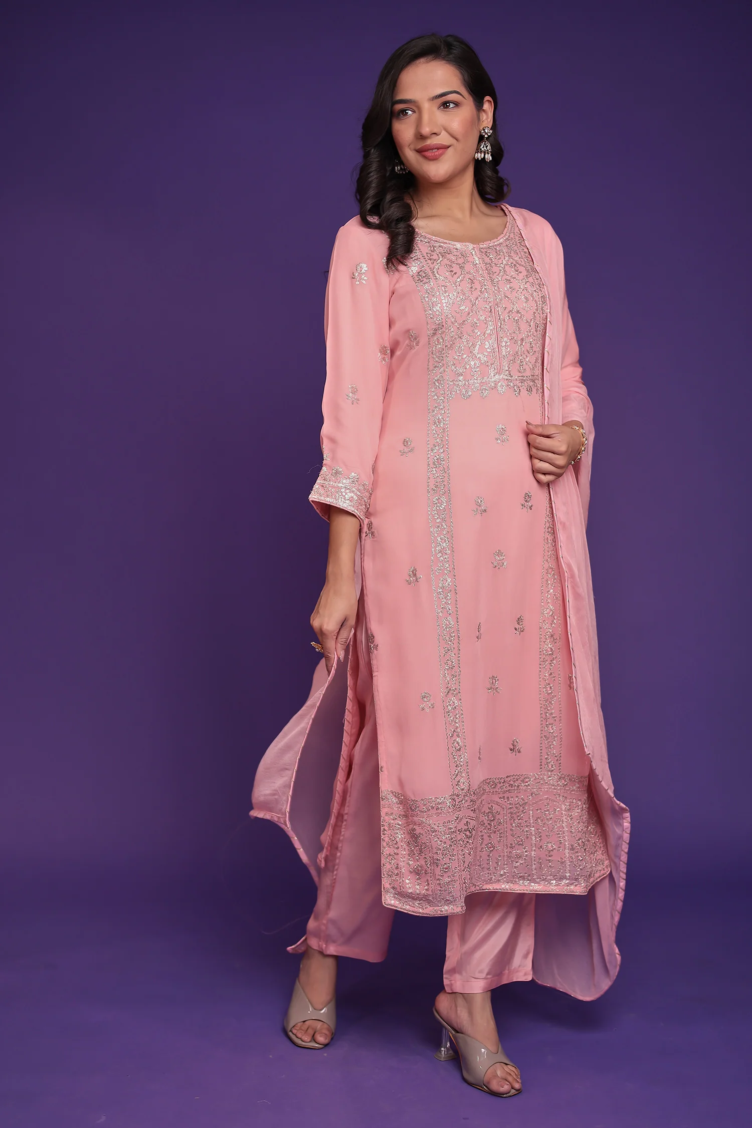 Georgette Suit Embroidered with Pittan work - Image 19