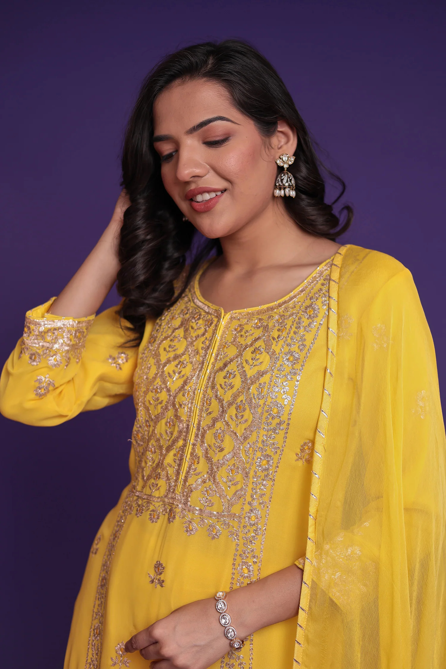 Georgette Suit Embroidered with Pittan work - Image 9