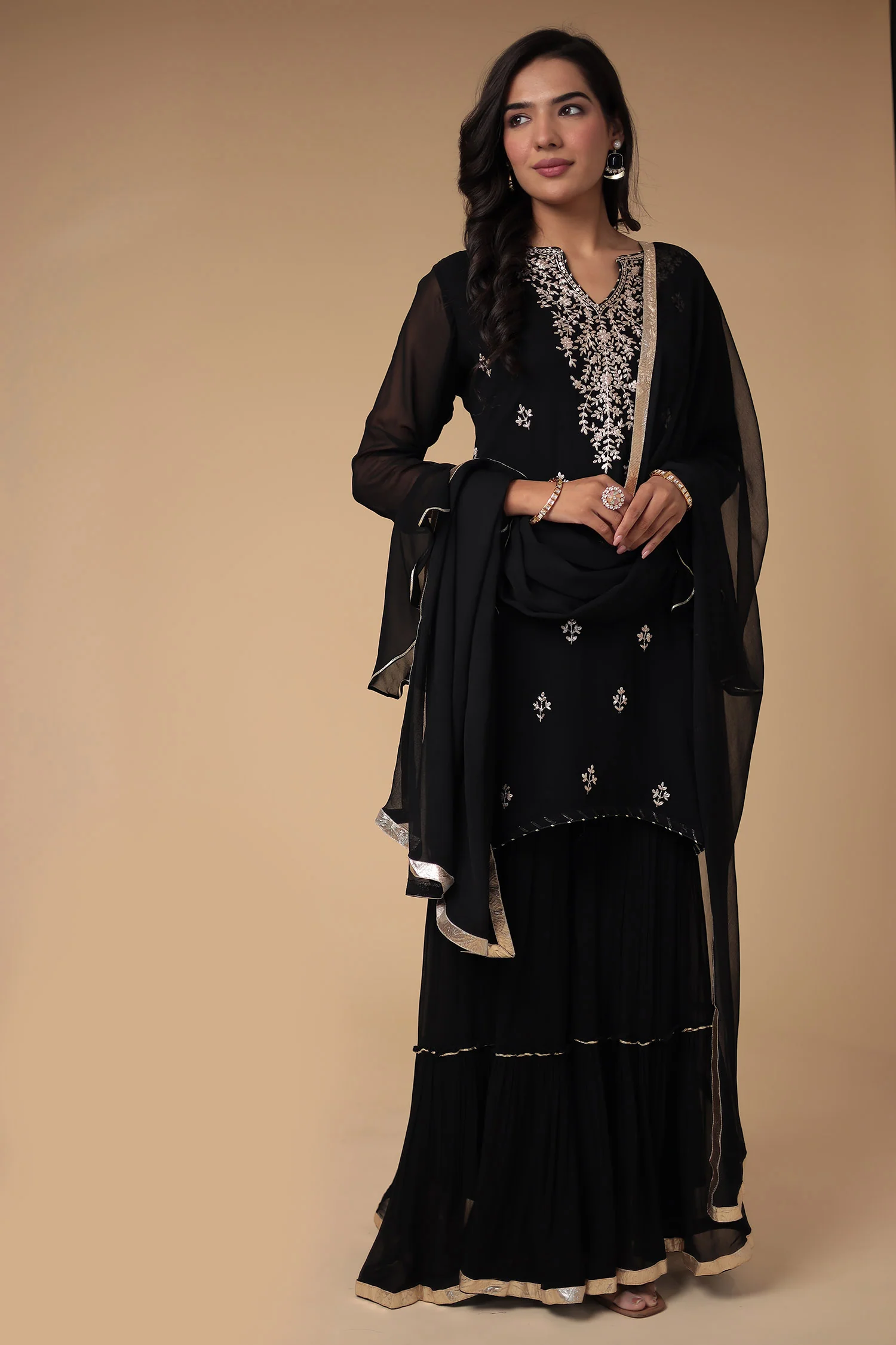 Georgette Sharara Suit with Pittan work - Image 3