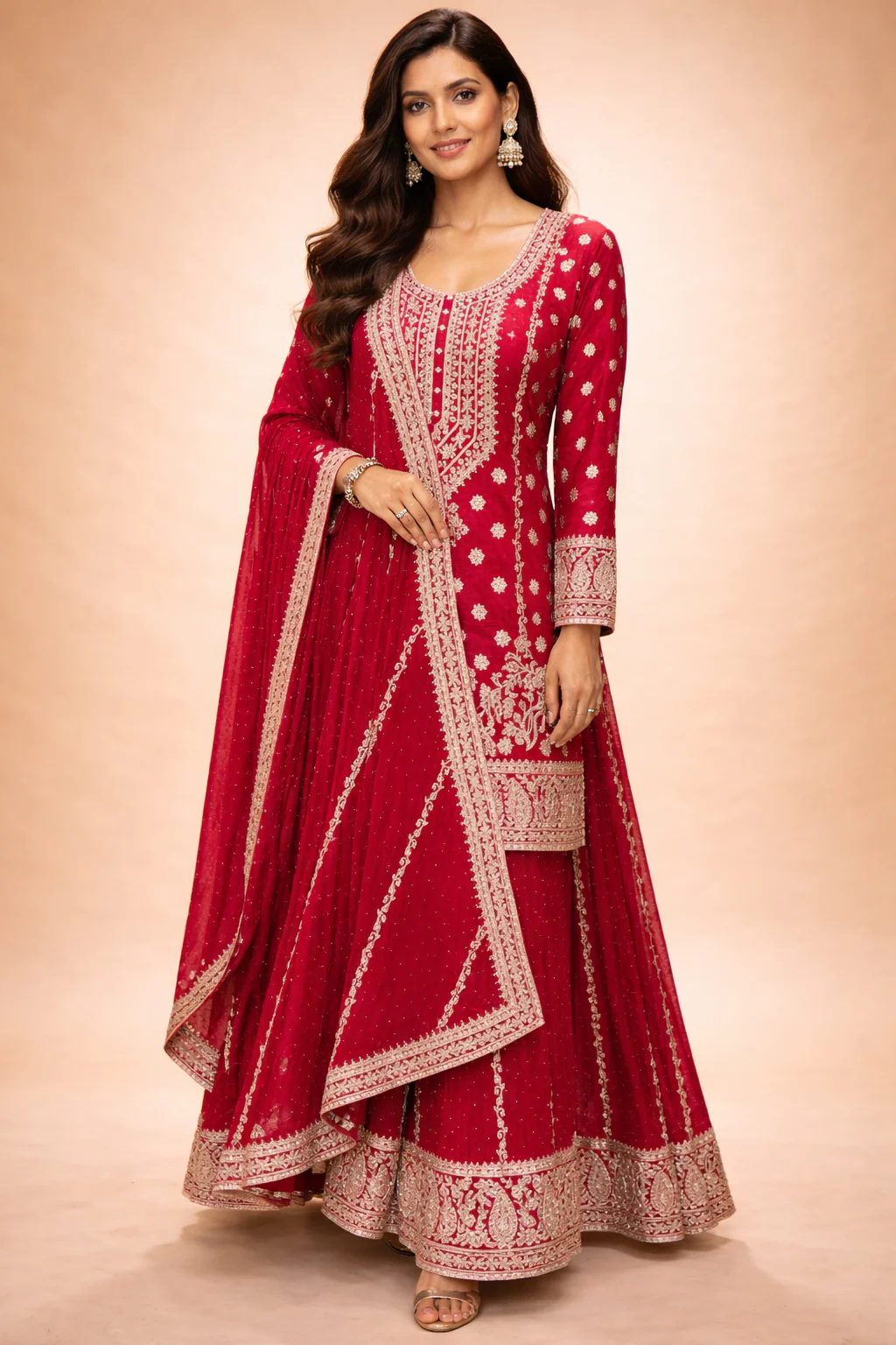 Georgette Suit with Sequins, Swarovski, Zari work.