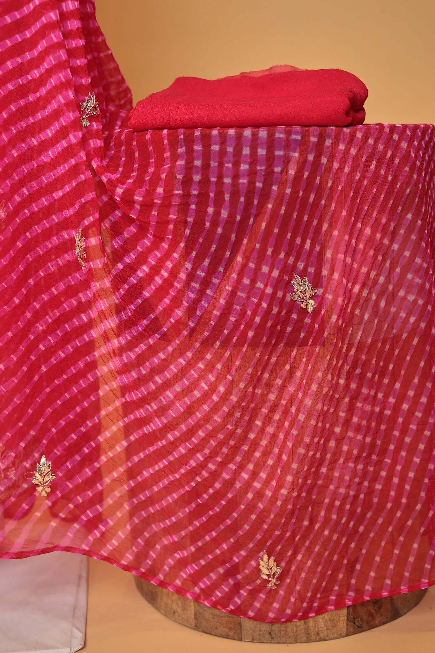 Leheriya Chinon Unstitched Suit with Dori and Gota Patti work - Image 4