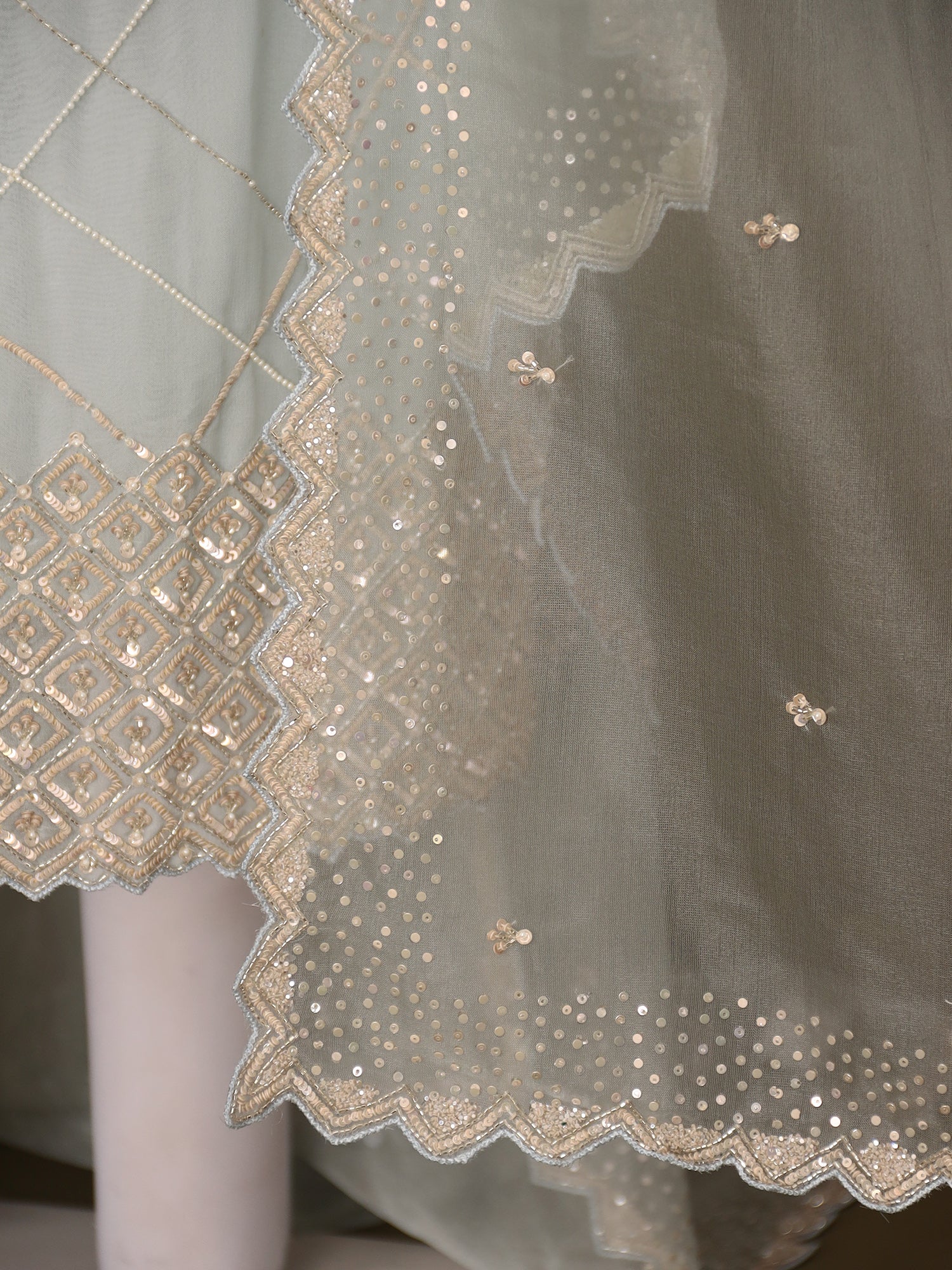 Georgette Unstitched Suit with Pearl and Sequins work. - Image 2