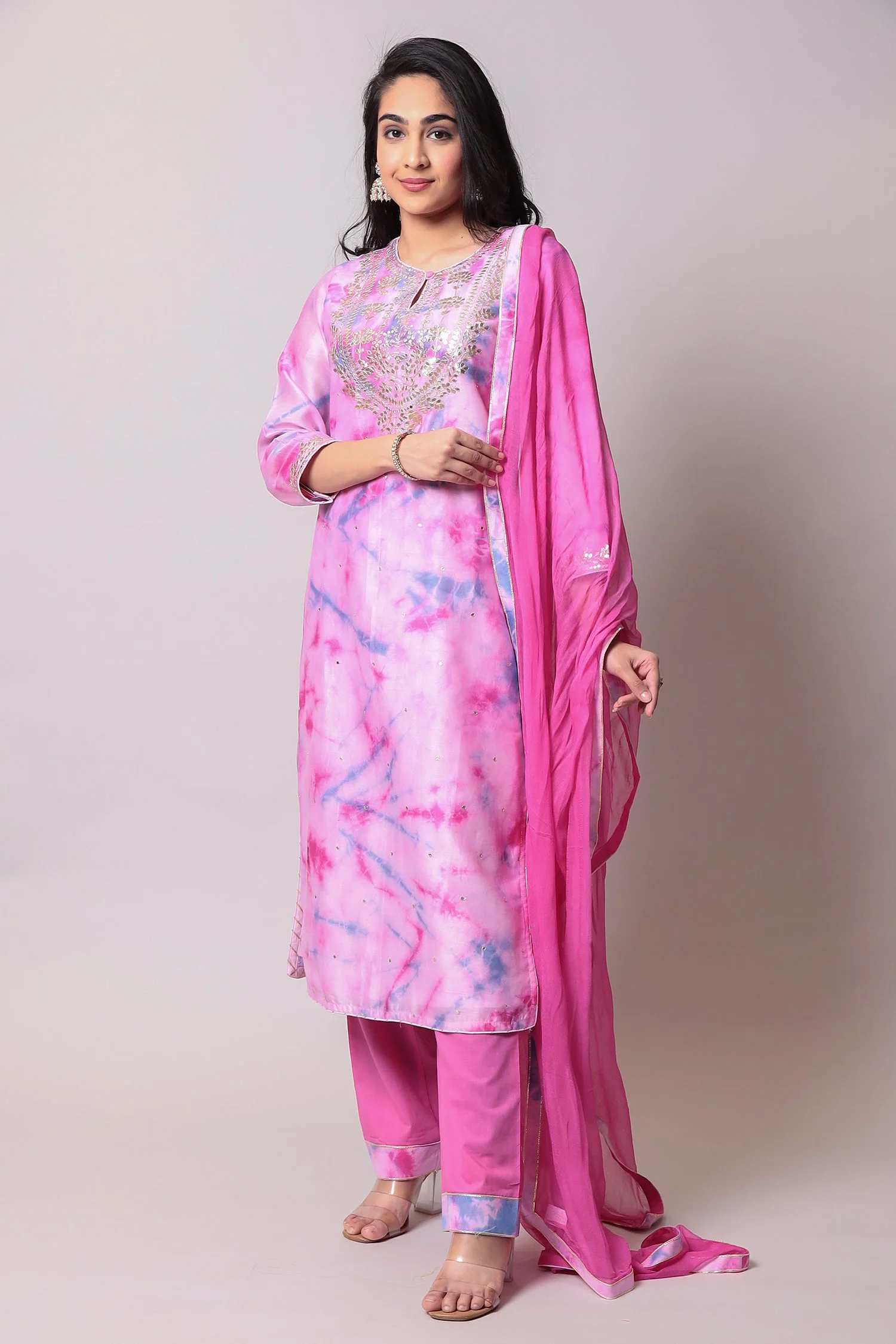 Glace Cotton Suit with Gota Patti, Tie & Dye work. - Image 3
